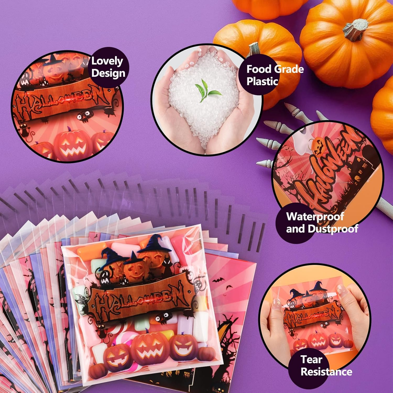 Bigqin 200Pcs Halloween Small Goodie Candy Bags, Self-Adhesive Small Transparent Gift Bags for Filling Cookies Candy Nuts (10X10Cm/3.94X3.9Inch) (Halloween Trick or Treat) - Christmas A image number 7