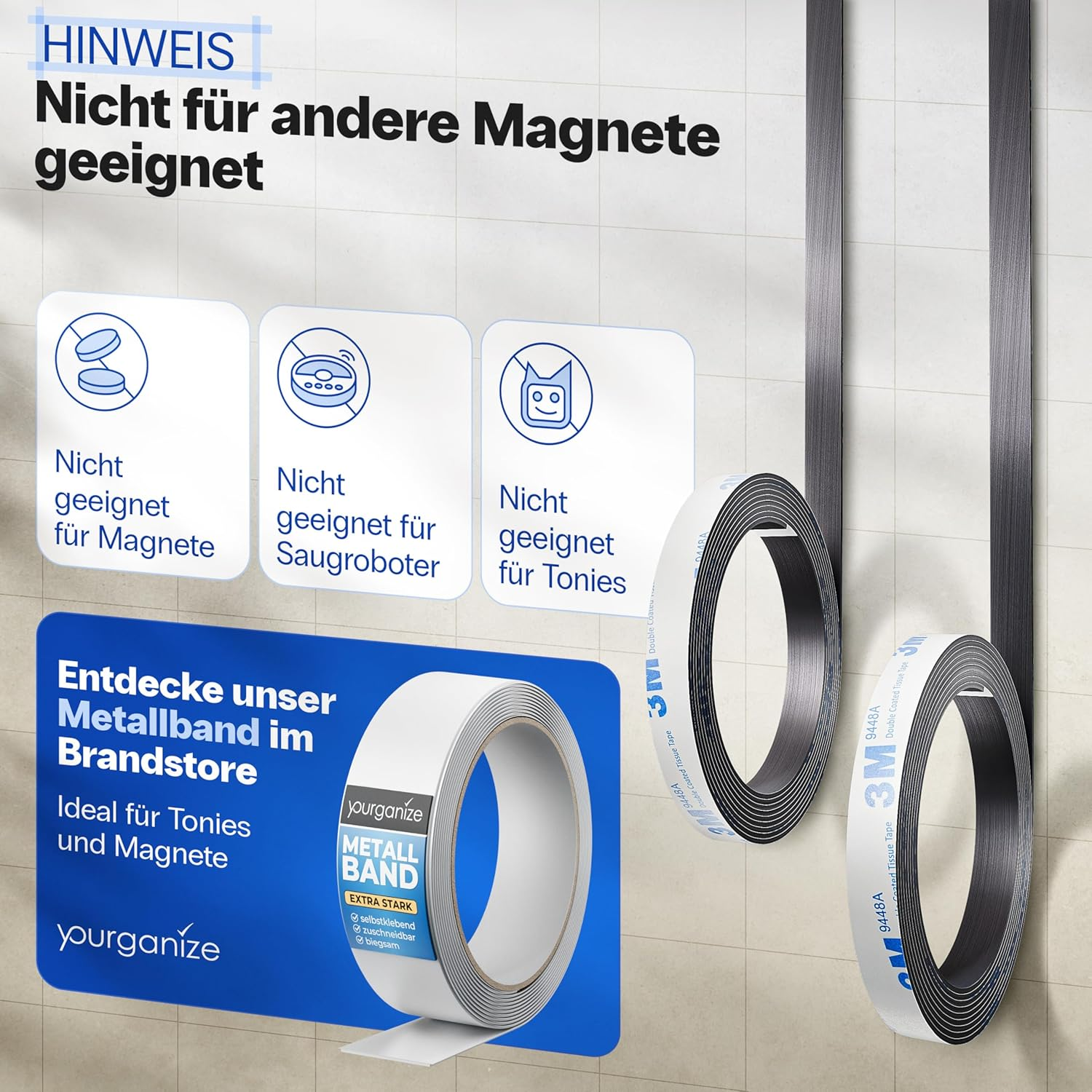 YOURGANIZE&reg; Magnetic Tape Self-Adhesive a and B | Magnets for Fly Screen & Light Items | Magnets with Counterpart (8 M + 8 M) image number 1