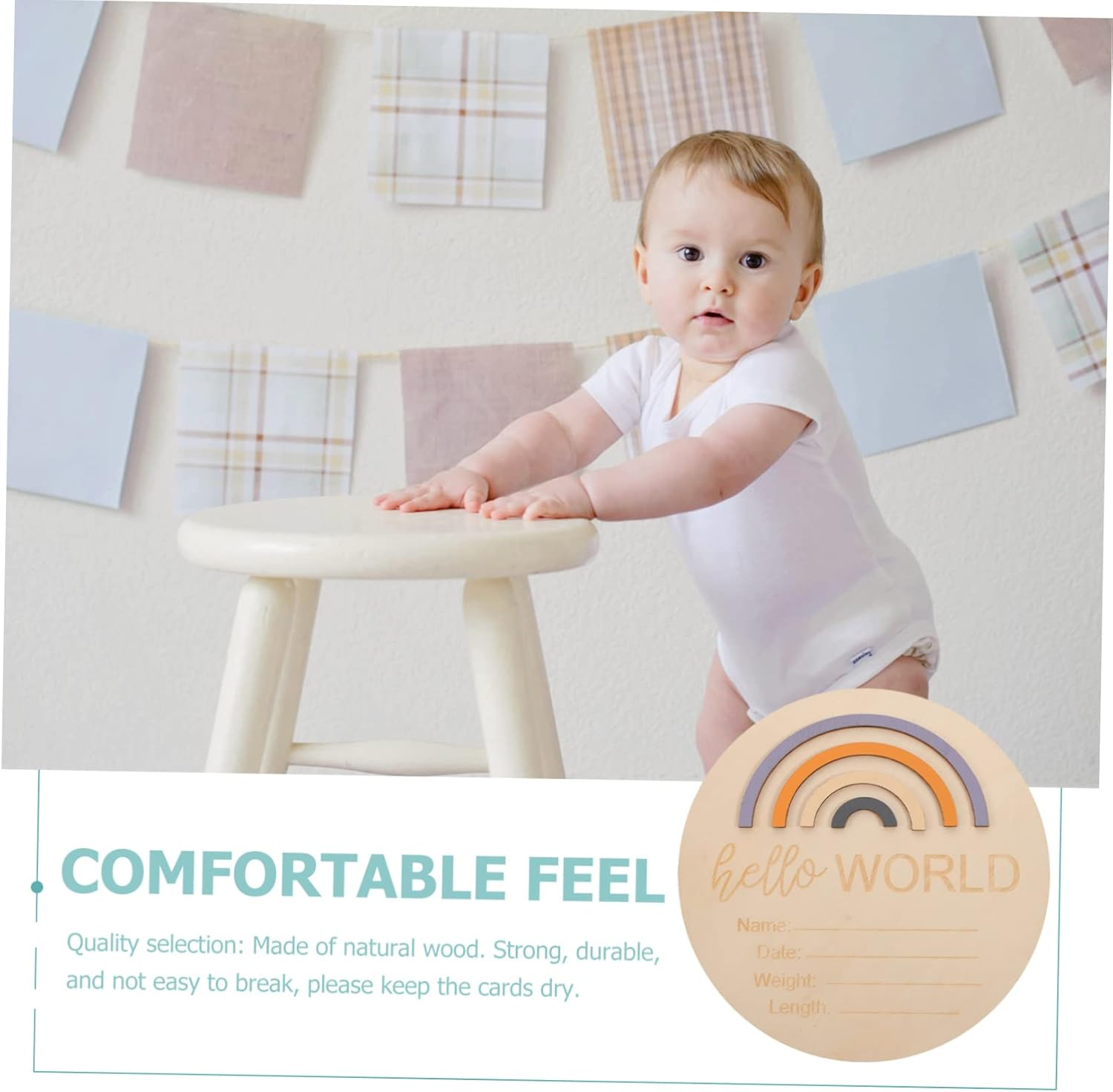Wooden Baby Milestone Circle Cards, Newborn Monthly Milestone Signs for Nursery, Rainbow Photo Props for Baby Announcement, 15X15Cm Natural Wood Board for Infant image number 1