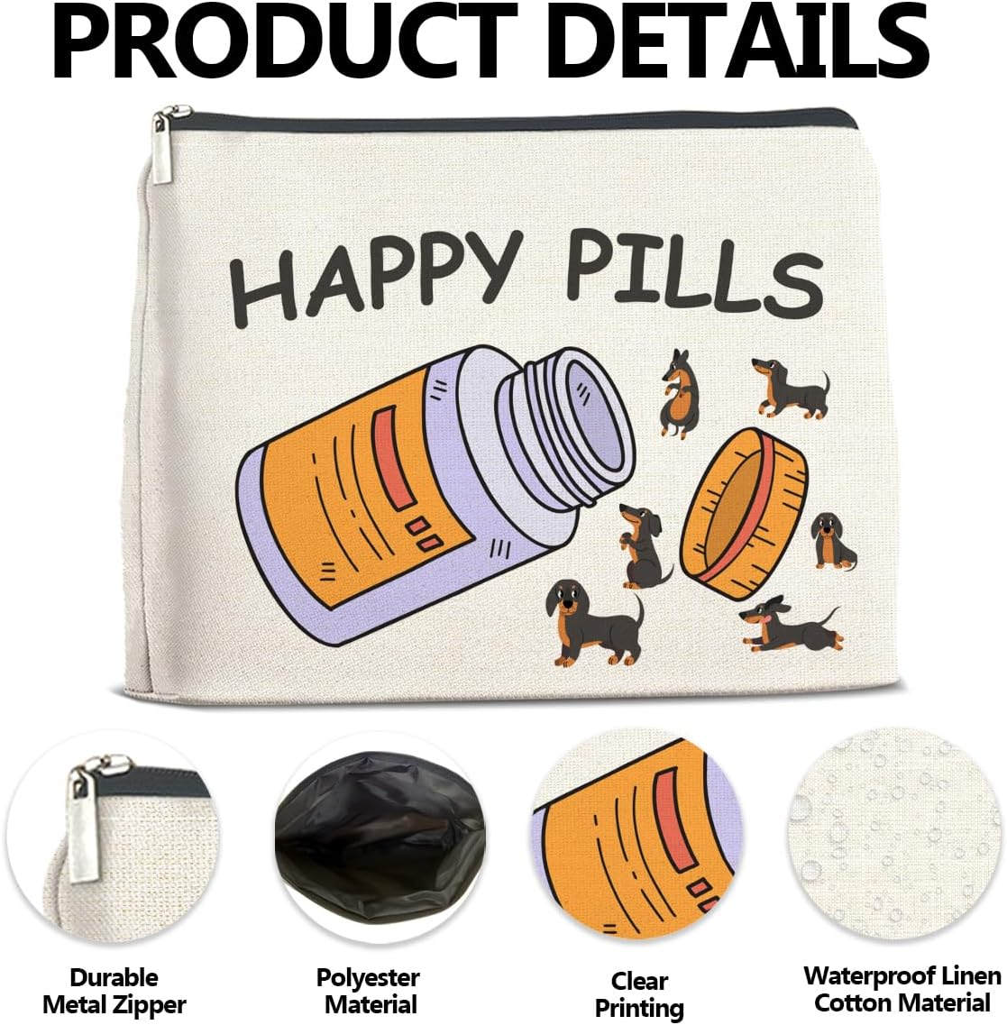 Lyogao Medicine Makeup Bag Gift for Dog Lover Dachshund Happy Pills Cosmetic Bag, Nurse Practitioner Gifts for Pharmacist RX Pharmacy Technician Vet Tech Veterinarian image number 1