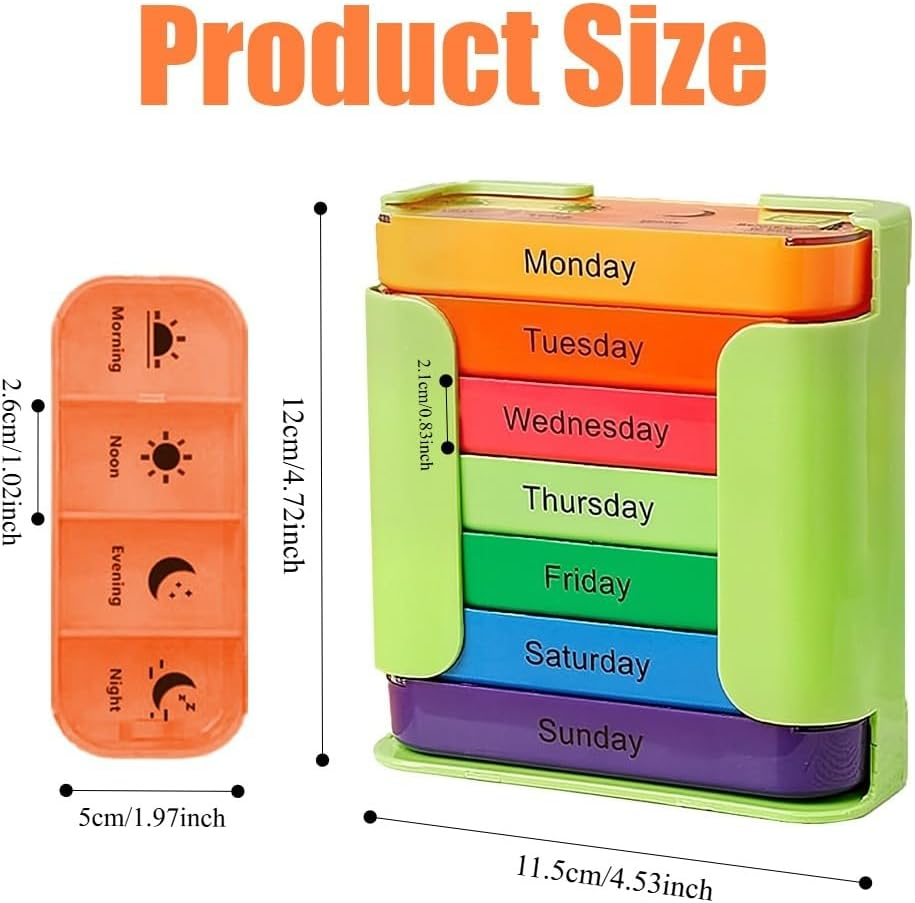 7-Day Medication Organizer - for Effortless Health Management: Stackable Weekly Pill Organizer with 7(Days)&times;4(Morning/Noon/Evening/Night) Compartments | Travel-Friendly Home Supply (Balck) image number 4