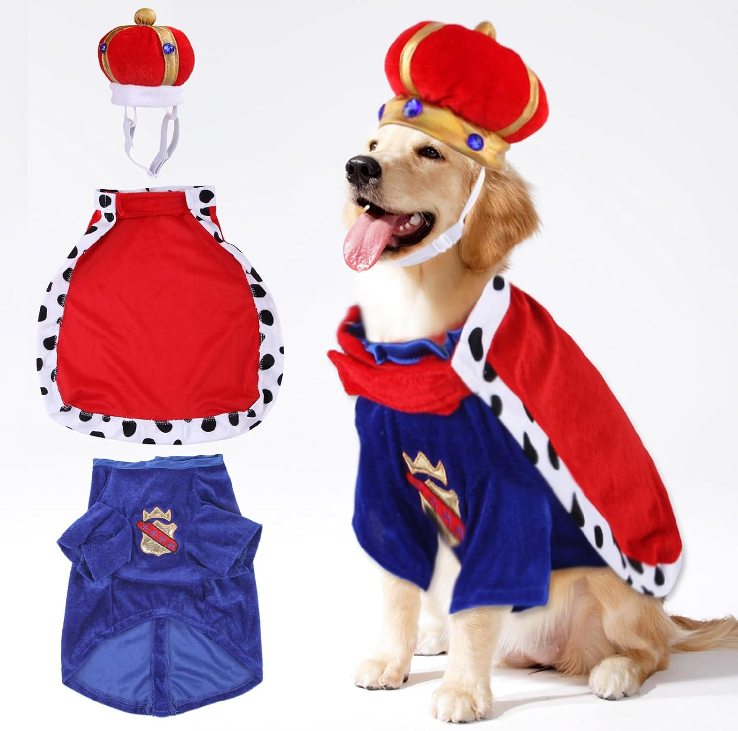 Dog King Costume - Halloween Prince Dog Costume, Pet King Cloak Costumes Includes Ruby Crown Hat & Cape for Small Medium Dogs Pets, Puppy Royal Cosplay Outfit for Halloween Christmas Party, X-Large image number 3
