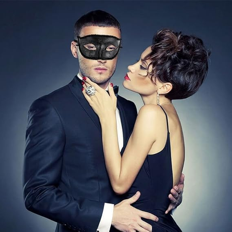 ZUJIACUN Couples Masquerade Masks, Cosplay Party Masks, Halloween, Dance Christmas Decorations, Lace Masks for Men and Women image number 2