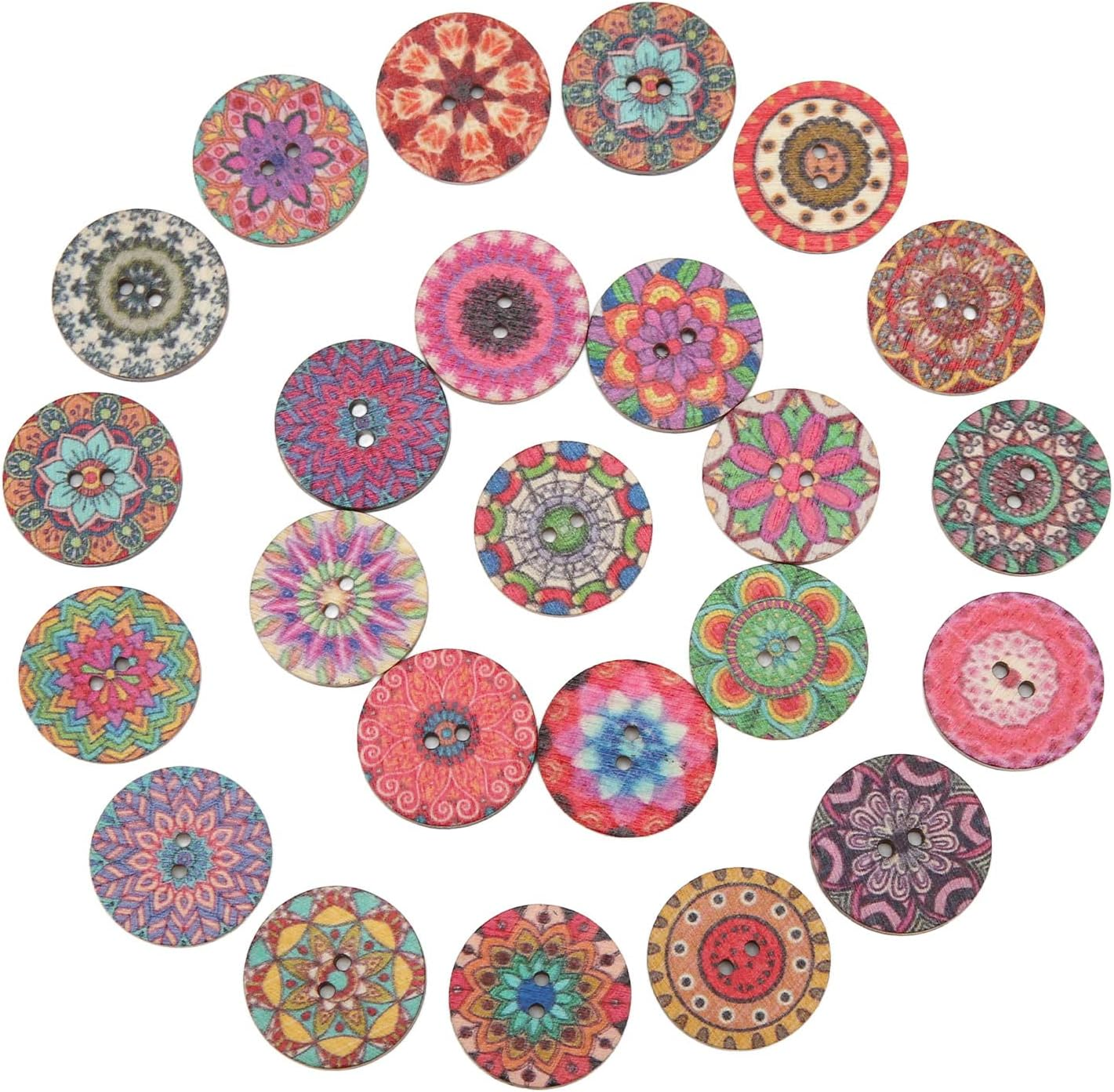 Fdit 100Pcs Wooden Buttons, 25Mm Mixed Assortment for DIY Crafts, Sewing, Scrapbooking & Card Making, Random Patterns for Clothing, Coats & Home Decor image number 3