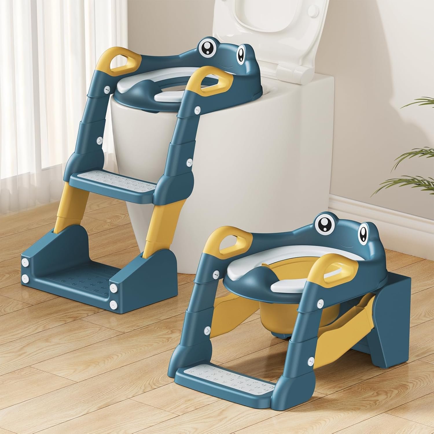 Toilet Potty Training Seat with Step Stool Ladder, Comfortable Safe Potty Seat with Anti-Slip Pads Ladder for Kids Boys Girls Toddlers with Urinals, Splash Guard ， Safe Potty Seat (Blue)