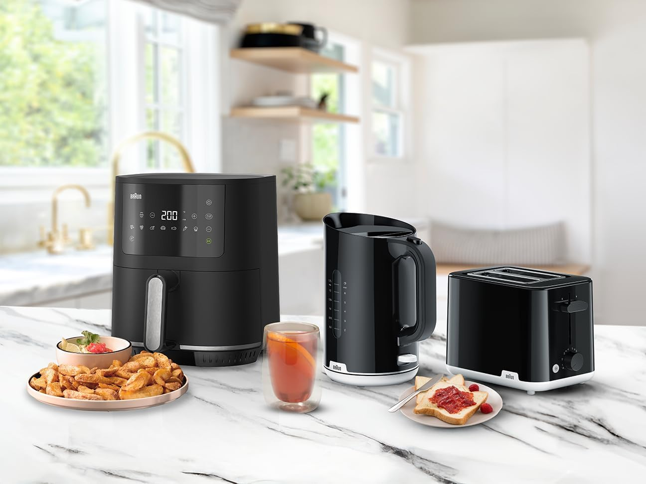 Braun Kitchen Kickstarter Value Pack, Bundle with Breakfast 1 Kettle WK1100BK, Breakfast 1 Toaster HT1010BK, Multifry 3 Airfryer HF3030BK, Small Kitchen Appliances Bundle, Accessories for Kitchen