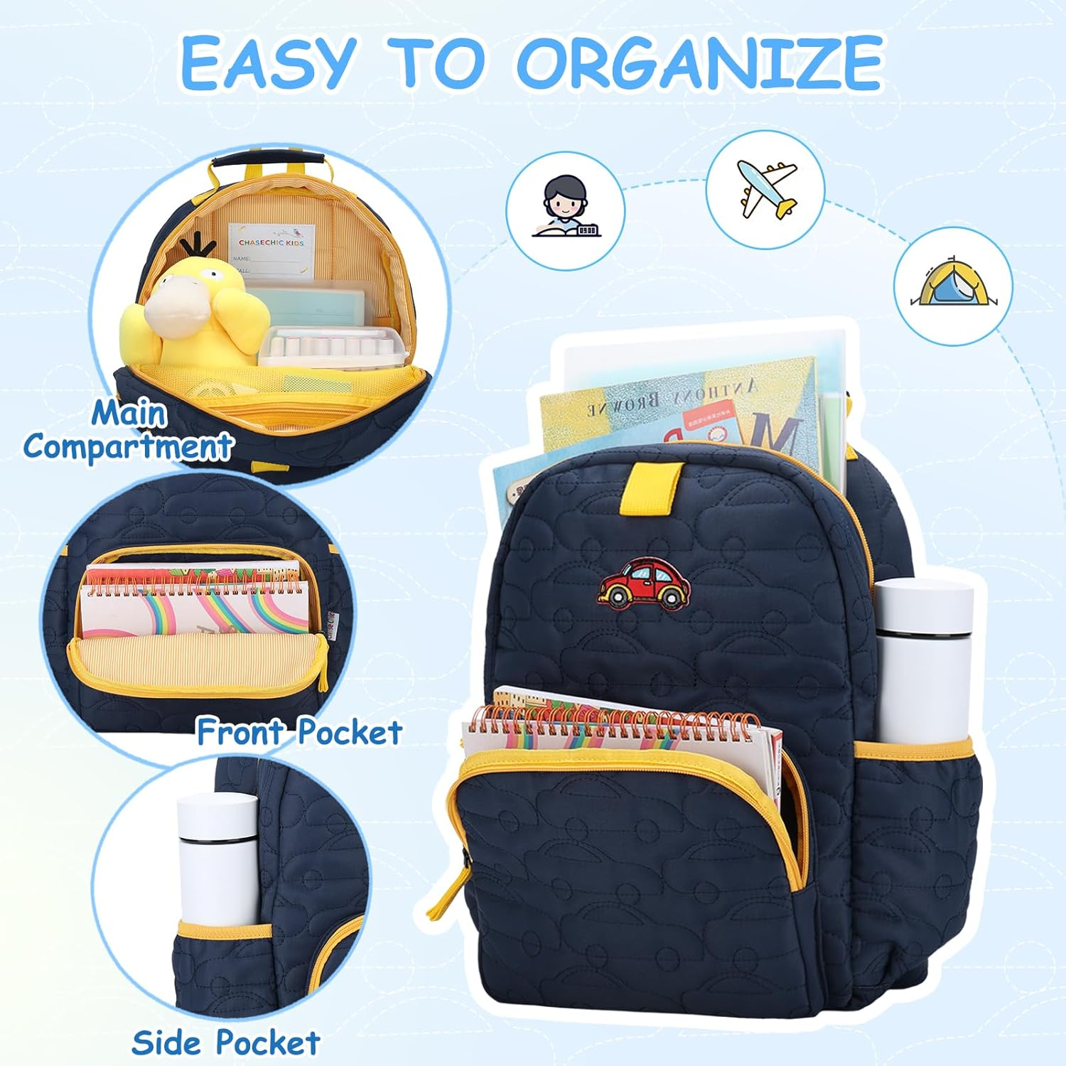 Toddler Backpack for Boys Girls,Chase Chic Puffer Cute Lightweight Preschool Backpack with Lunch Box Set for Daycare Kids - Blue Car image number 4