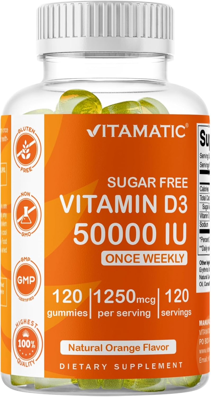 Vitamatic Sugar Free Vitamin D3 Gummies, 50,000 IU Weekly, 120 Pectin Based, for Bones, Teeth and Immune Support image number 4