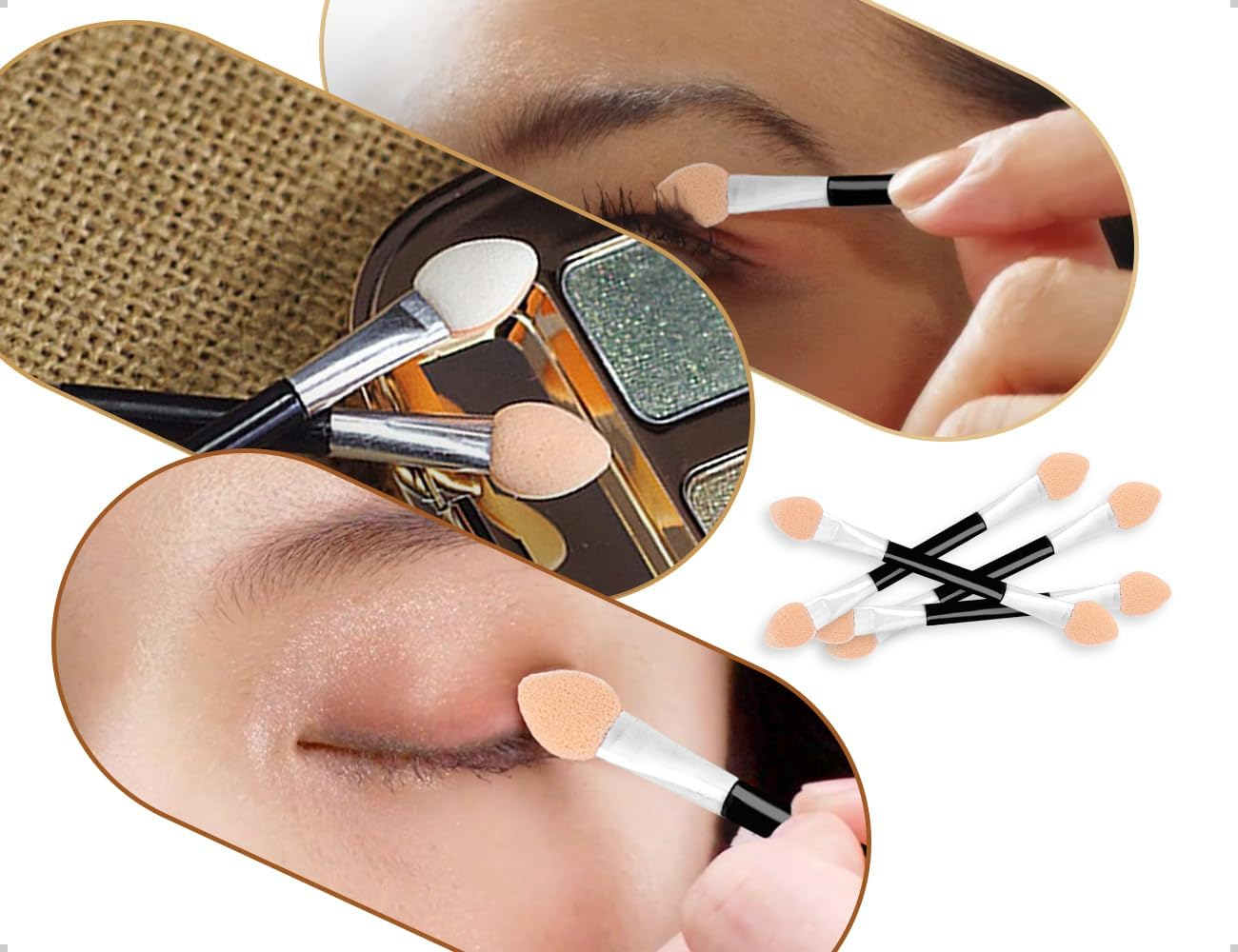 Emezddo Pack of 15 Eyeshadow Brushes, Sponge Eyeshadow Brush, Disposable Double-Sided Sponge Make-Up Applicator, Used for Parties, Weddings, Dance Events image number 1