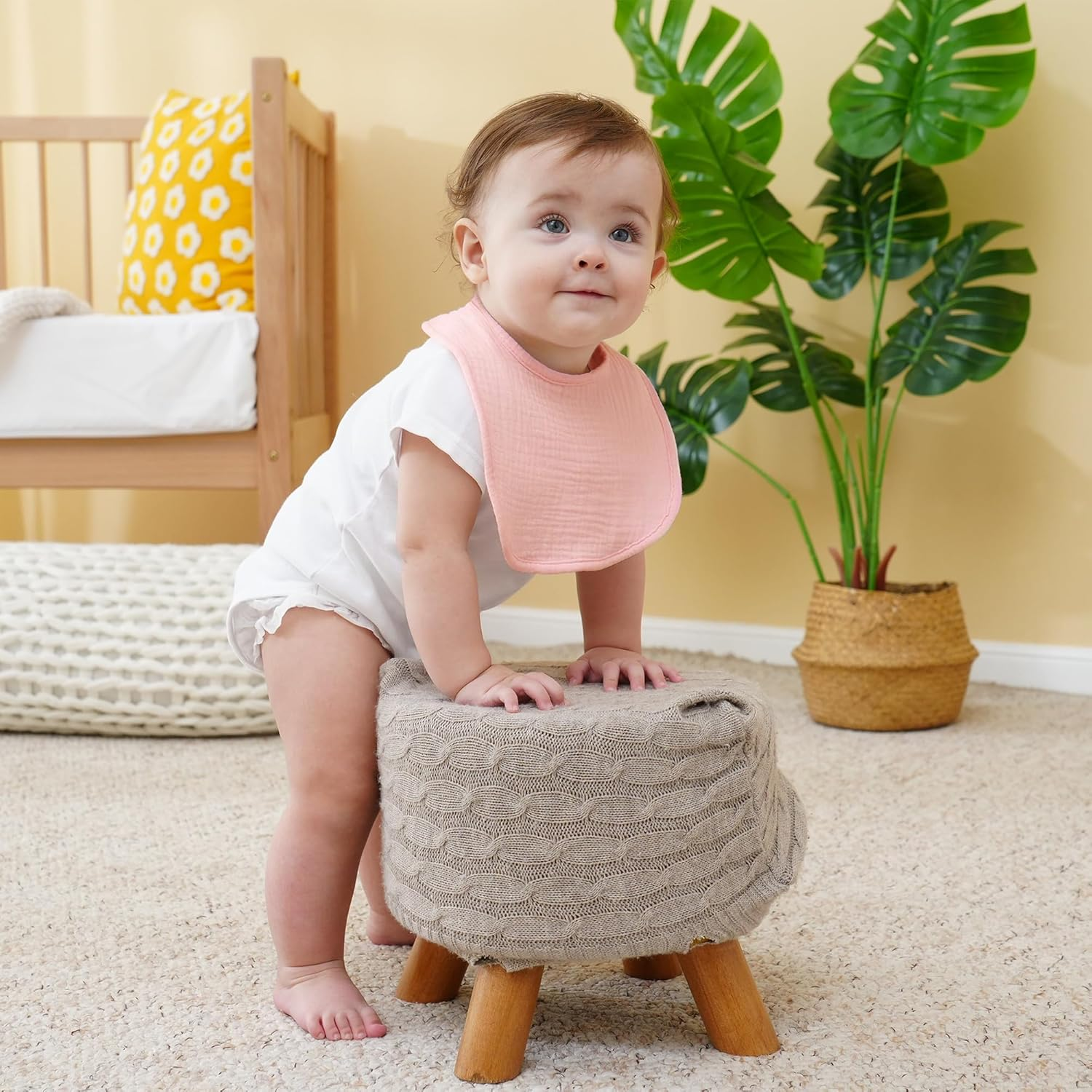 Muslin Baby Bibs 6-Pack Baby Drool Bandana Bibs for Baby Girls Boys Infant Newborn Toddler Drooling and Teething(Square Gradientpink)