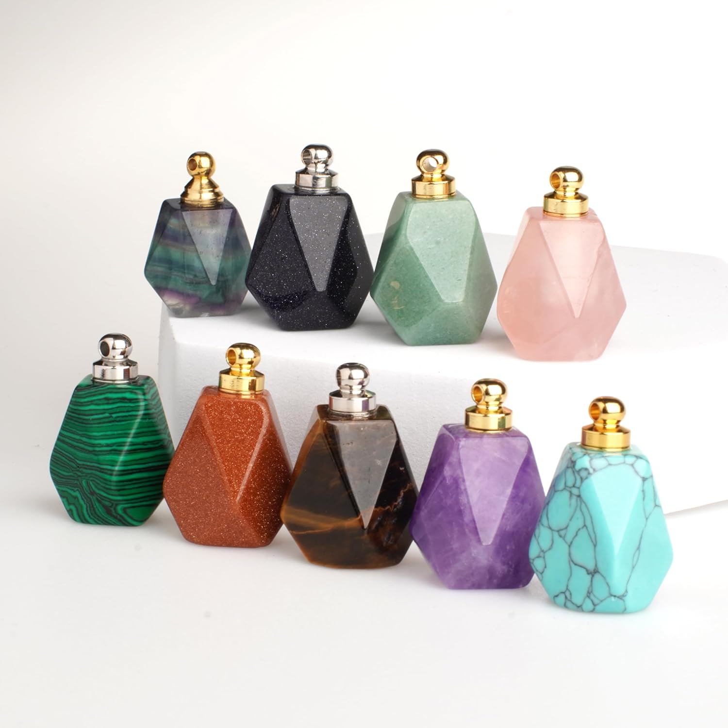 BOHO GARDEN Crystal Keepsake Urn - Wearable Small Container for Ashes, Memorial Urns Made from Real Crystal Material - Includes Spoon, Stick, Funnel & Storage Box (Malachite (Gold)) - 2-Rose Quartz (Gold) image number 3