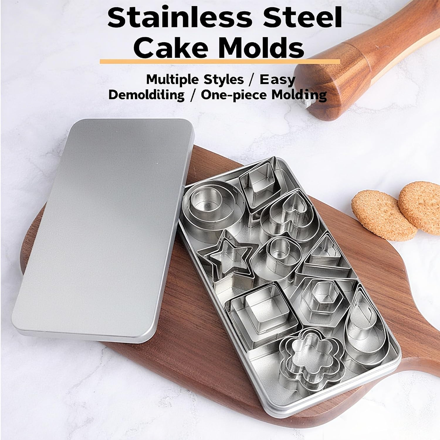 VJSSUJK 30Pcs Mini Cookie Cutters Set with Box, Small Stainless Steel Geometric & Fruit Shapes for Biscuit Baking & Polymer Clay Crafts image number 6