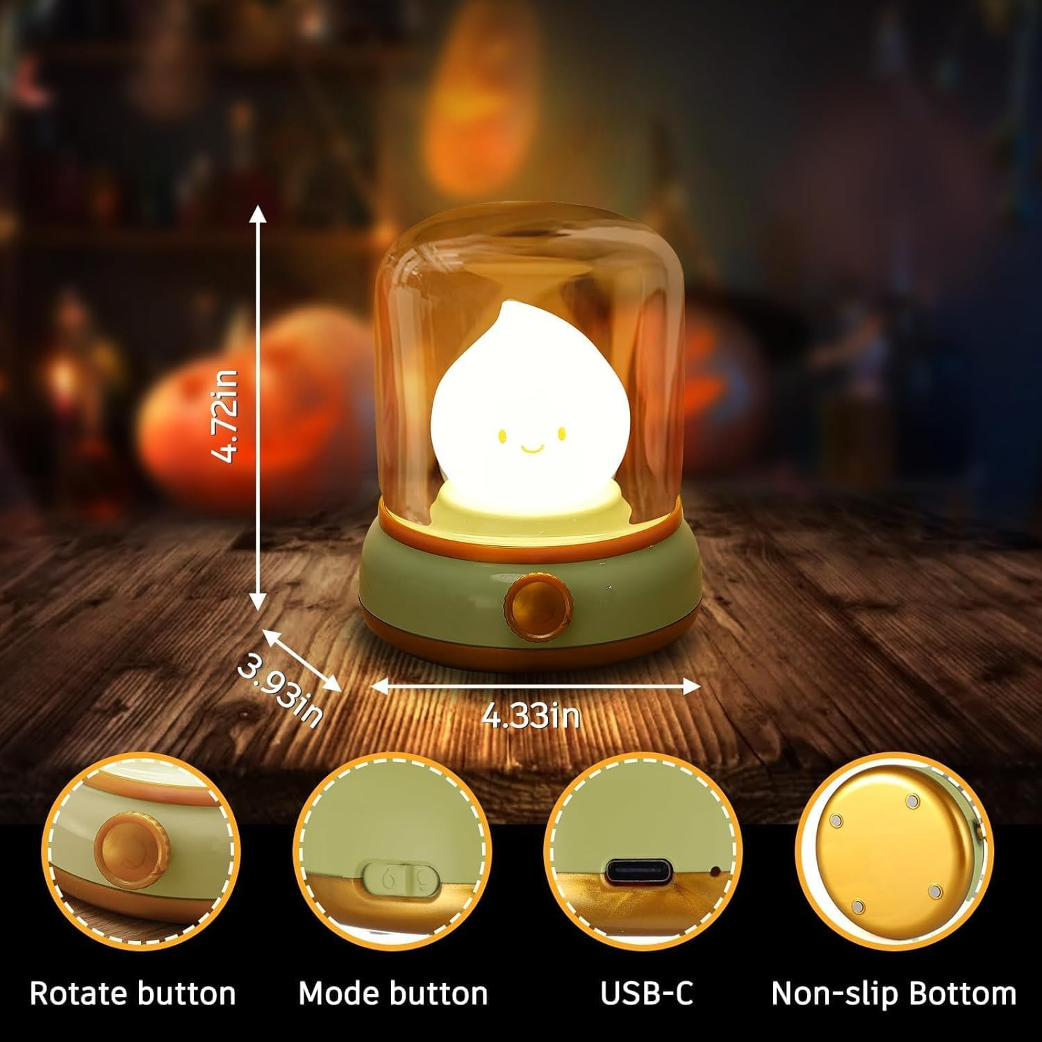 Annber Night Light for Kids Cute Kerosene Lamp 2 Modes Portable Small Light with Timer Rechargeable LED Candlelight Bedroom Night Light for Children Boy Girl Baby - Green image number 3