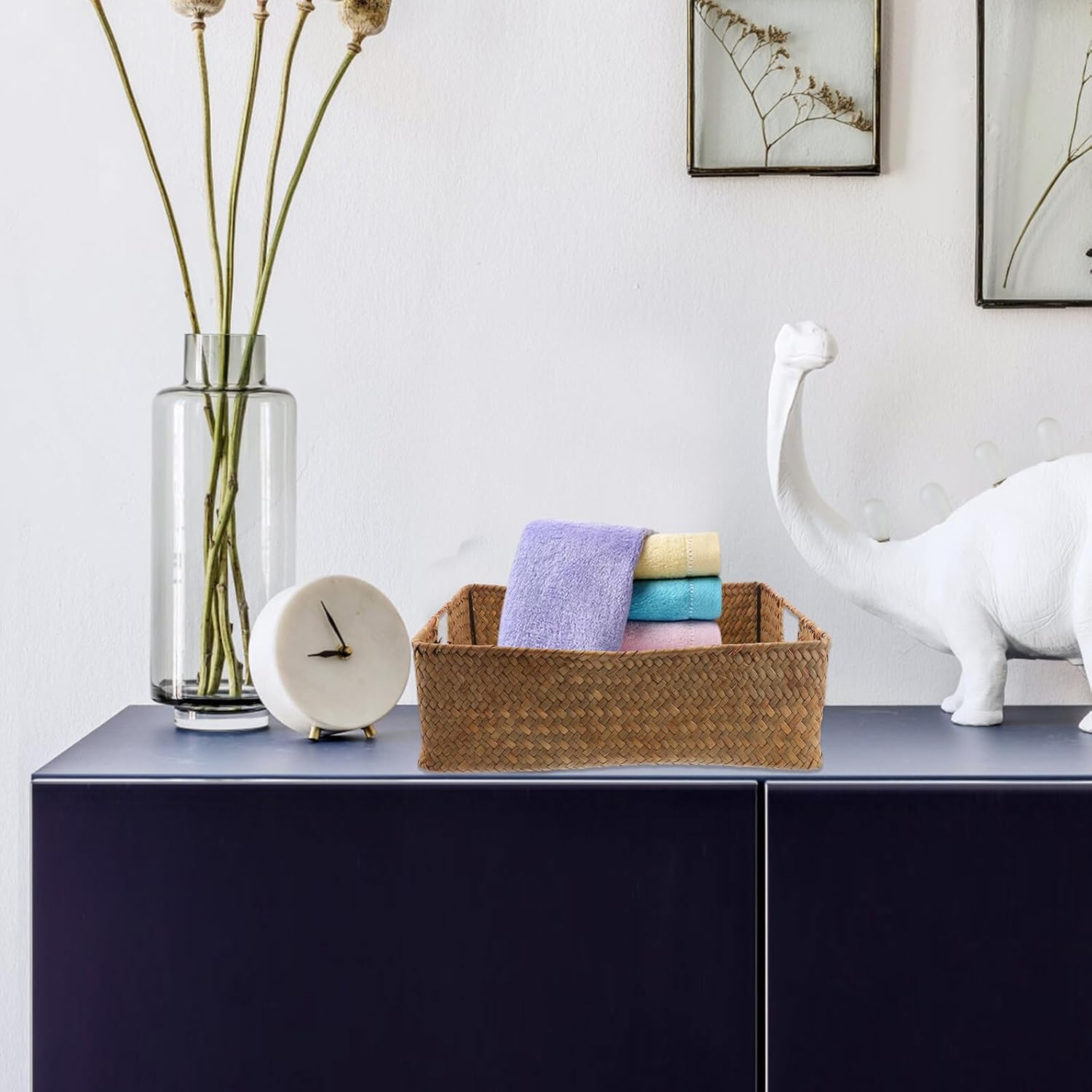 Toyvian Rectangular Storage Basket Wicker Shallow Storage Basket Home Yellow image number 3