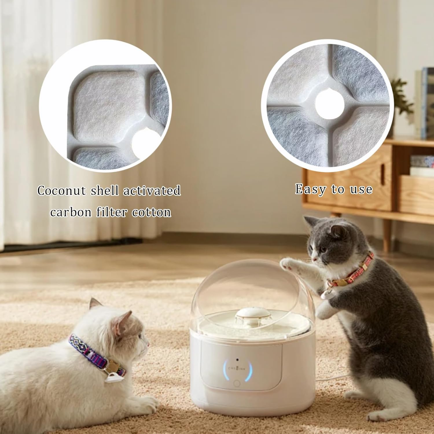 Pack of 8 Cat Fountain Filter, Cat Fountain, Triple Filter System Replacement Filter with Resin and Activated Carbon, Fontaine Replacement Filter, 8.4 X 8.4 Cm, for Catit Pixi Drinking Fountain And image number 4