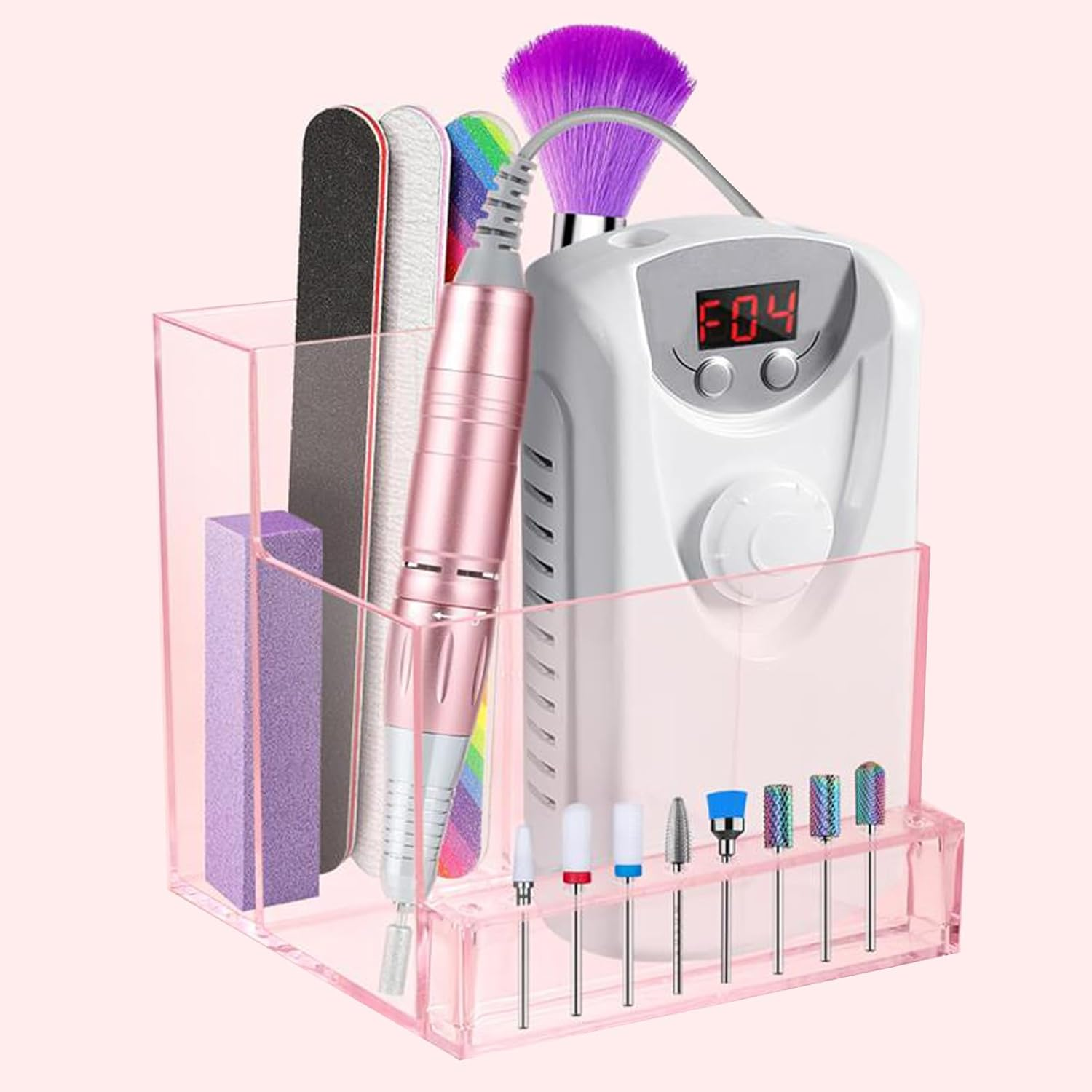 LXIANGN Nail Drill Machine & Bits Holder Storage Case,Transparent 10 Holes Nail Drill Grinding Bit Organizer Nails Manicure Tools Display Box for Nail Salon (Clear)