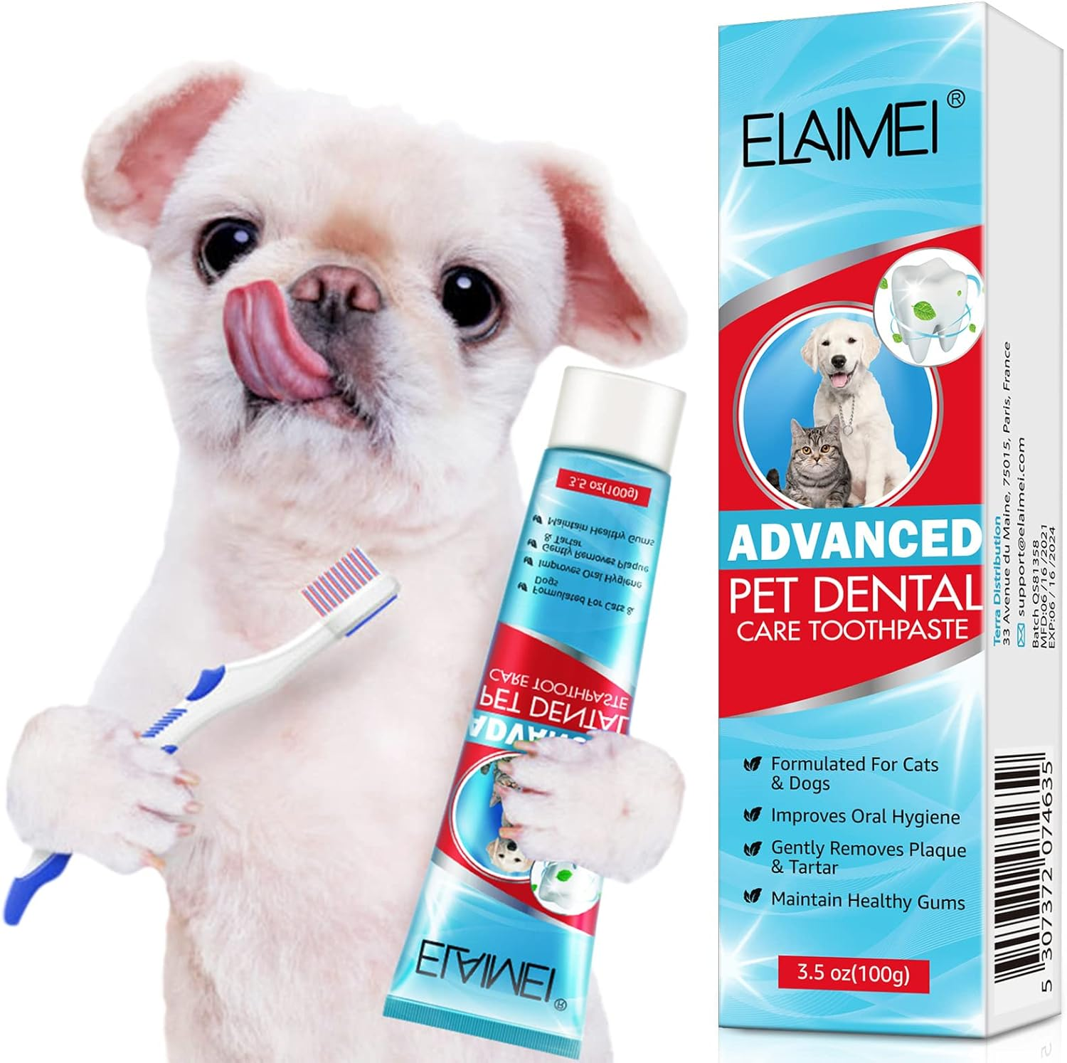 Enzymatic Dog Toothpaste, Teeth Cleaning and Fresh Breath Dental Care Gel, Pet Dental Care Toothpaste, 100G(3.5 Ounces), Mint Flavor