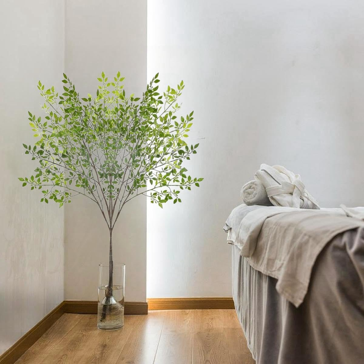 3 PCS Artificial Branches 43.3 Inch Summer Autumn Artificial Bamboo Leaves Fake Faux Plastic Greenery Stem Plants for Indoor Outdoor Table Centerpiece Wedding Garden Home Decor, Green image number 4