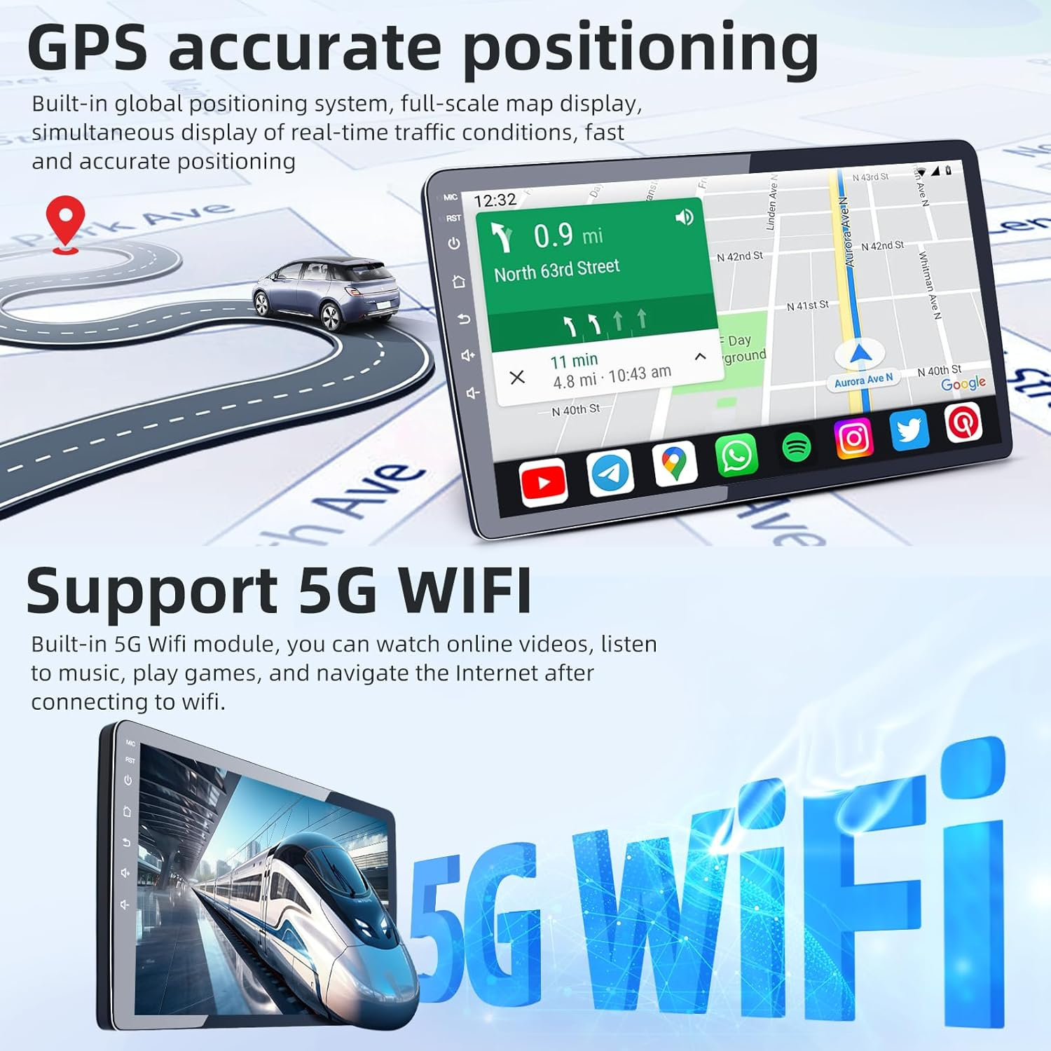 5G Wifi 8 Core Car Radio Stereo for Hyundai Elantra 2011 2012 2013: 9 Inch 1280 * 800 HD Touch Screen Head Unit Replacement with Backup Camera &mdash; Upgrade Wireless Carplay Bluetooth FM GPS SWC RDS image number 2
