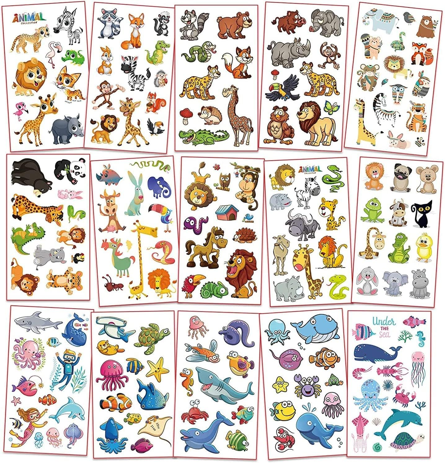Animals, Insects, Sea Animals (350 PCS) Kids Waterproof Temporary Tattoos,Children'S Temporary Tattoo Toys,Boy Face Tattoo Stickers,Goody Bag Stuffers Party Bag Fillers - C-Mermaid image number 7