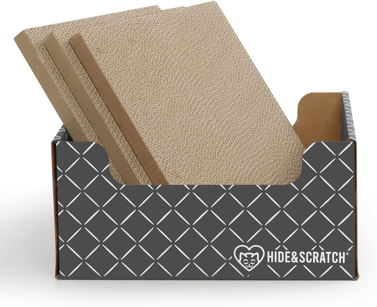 Hide & Scratch Cardboard Cat Scratcher Box & Bed - Light Pink Diamond | Double-Sided Corrugated Pad for Indoor Cats | Refillable Scratching Board Toy for Play & Furniture Protection