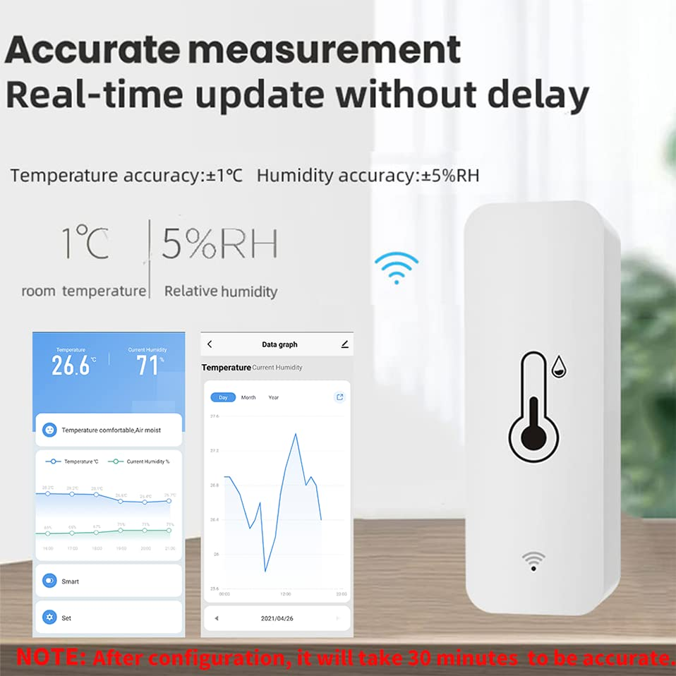 Uantii Smart Temperature Humidity Sensor Tuya Wifi Indoor Thermometer App Monitor Compatible with Alexa Works with Google Assistant (2) image number 6