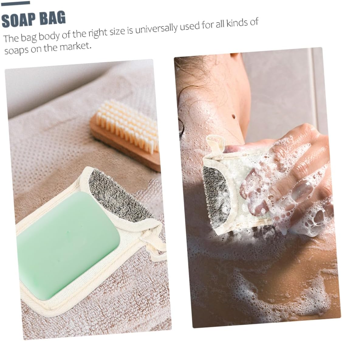 Minkissy 2Pcs Black Linen Soap Soap Foaming Soap Exfoliating Pouch Soap Scrubber Soap Pouch Soap Soap Saver Net Soap Pouch the Flax Exfoliating Soap image number 4