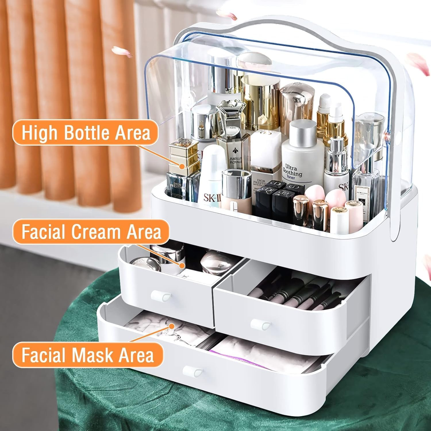 Makeup Organizer for Vanity, Make up Organizers and Storage, Cosmetics Skincare Organizers with Lid and Drawers, Dust Proof Drawers,Great for Bathroom Countertop Bedroom Dresser image number 4