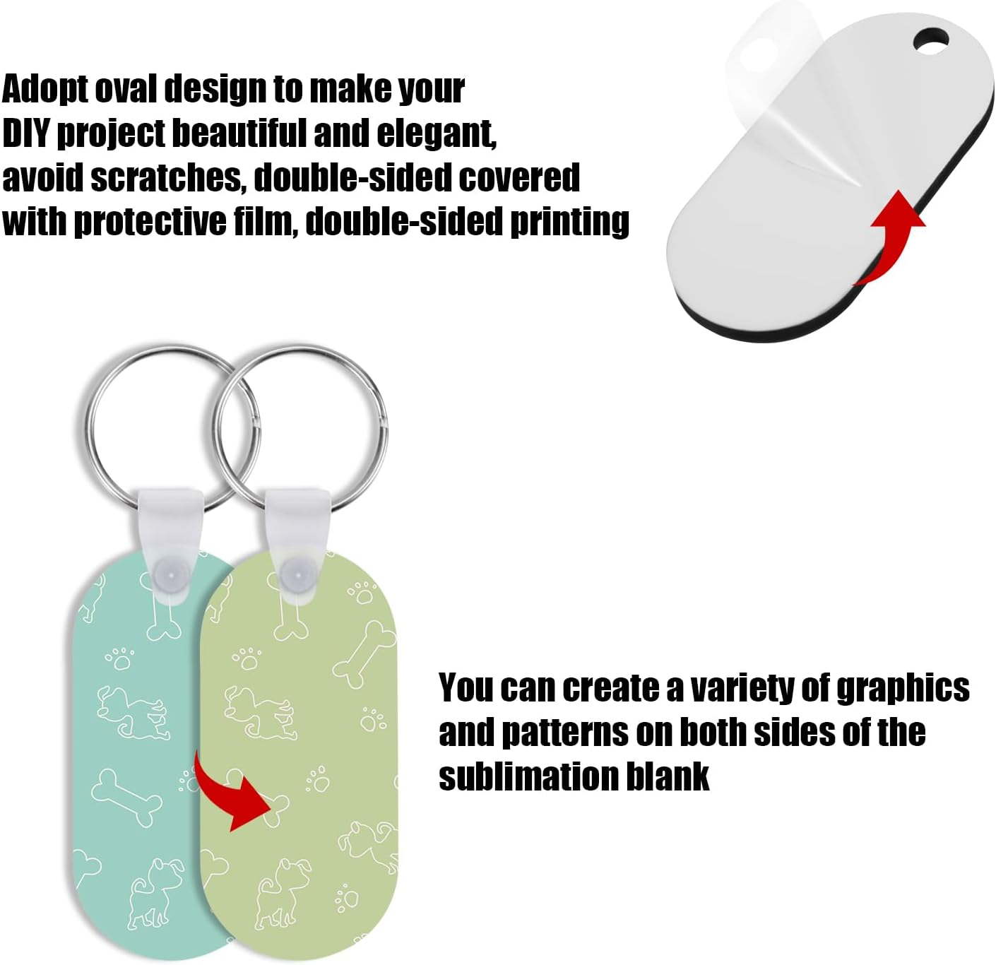 180Pcs Sublimation Keychain Blanks Set, Double Sided 60 MDF Sublimation Key Chains Blanks with 120 Rings and Clips Heat Transfer Keychain Blanks for Sublimation Craft DIY image number 3