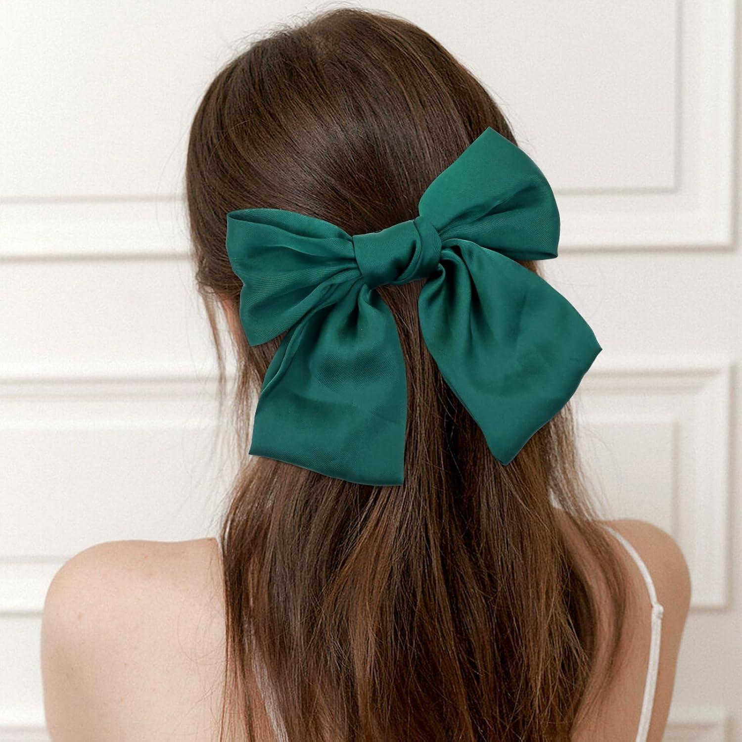 Satin Hair Bows 15 Colors 8 Inch Large Oversized with Bow French Hair Clips Bun Ponytail Holder White Red Blue Green Black Hair Accessories for Women Girls image number 1