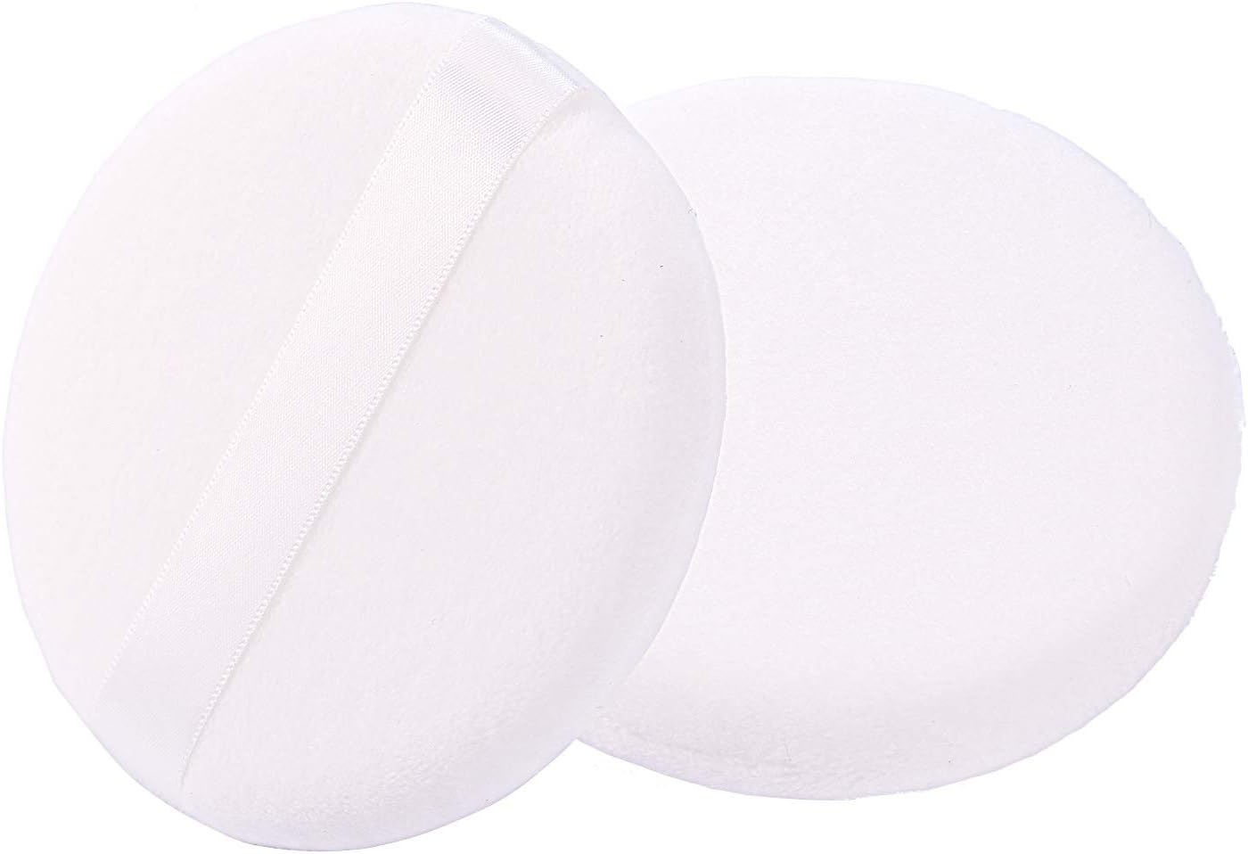 Large Loose Powder Puff, 4.13 Inch Ultra Soft Velour Body Puff with Ribbon - 2Pcs, White, Round image number 4