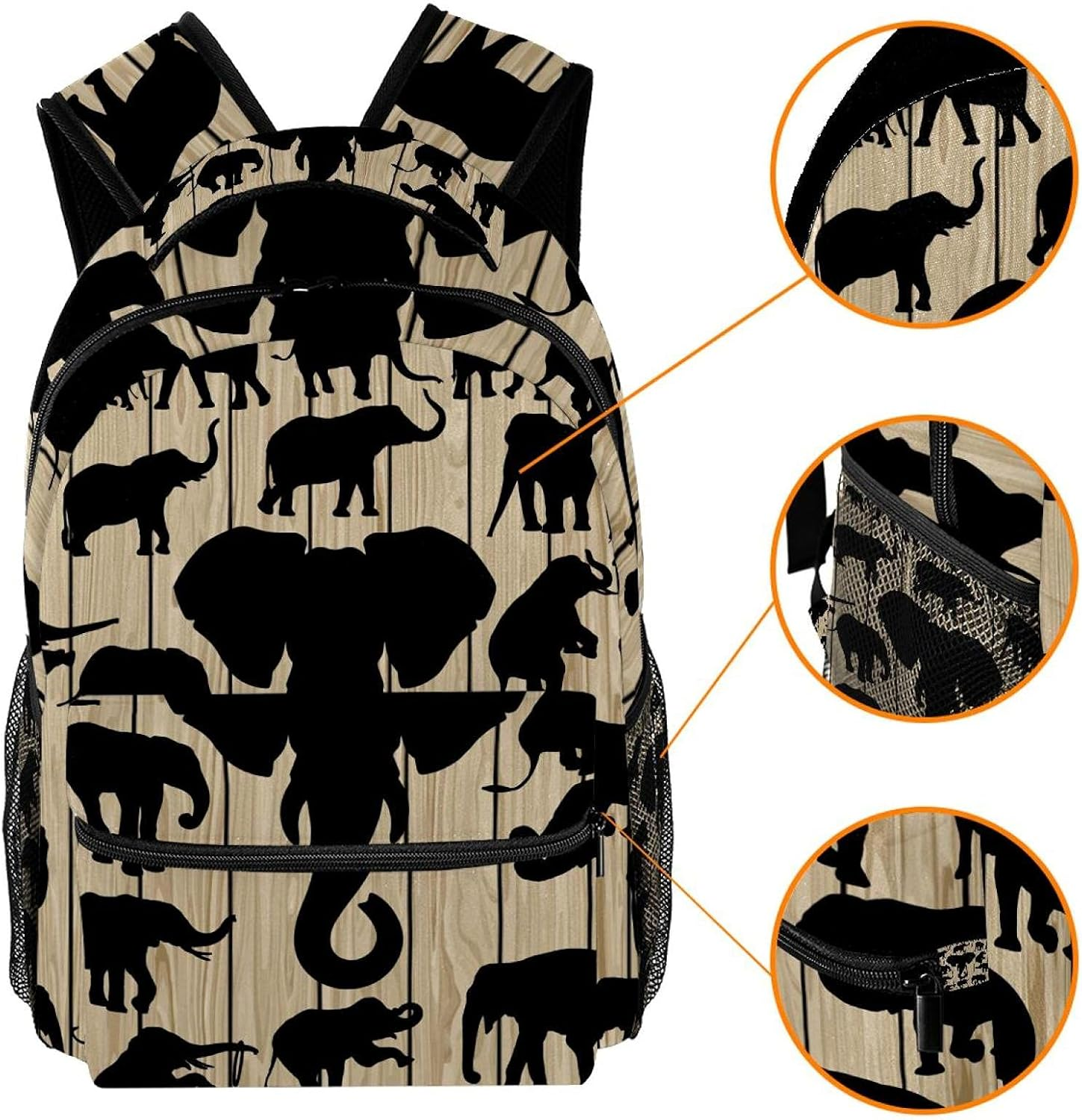 Elephant Silhouette Clipart Backpack Students Shoulder Bags Travel Bag College School Tote Backpacks image number 3