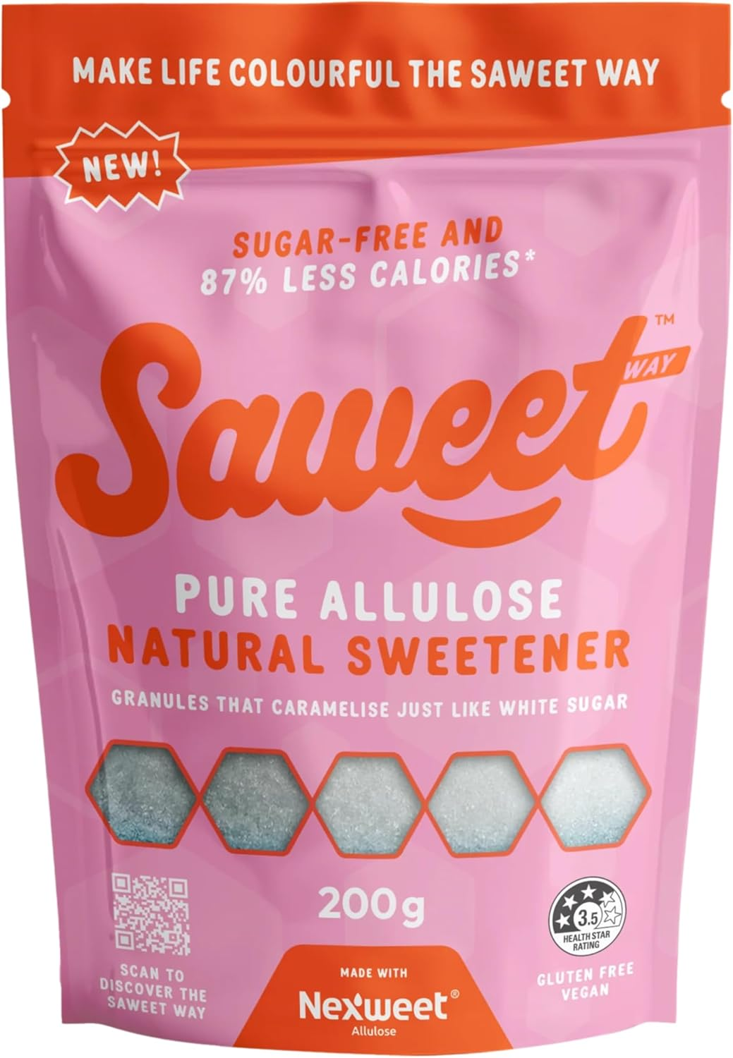 Saweetway Pure Allulose Sweetener | 1 X 200G Pack | Low Calorie Sugar Substitute | Keto & Diabetic Friendly | Vegan, Gluten Free, No Aftertaste | 87% Less Calories image number 4