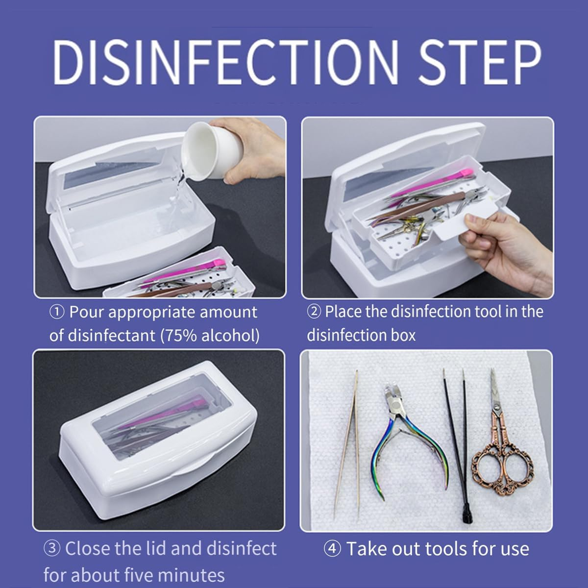 AIMALL Nail Tool Disinfection Box with Alcohol Filter Tray, Portable Cleaning Container for Nail and Eyelash Tools, 9X4.3X2.8In image number 2
