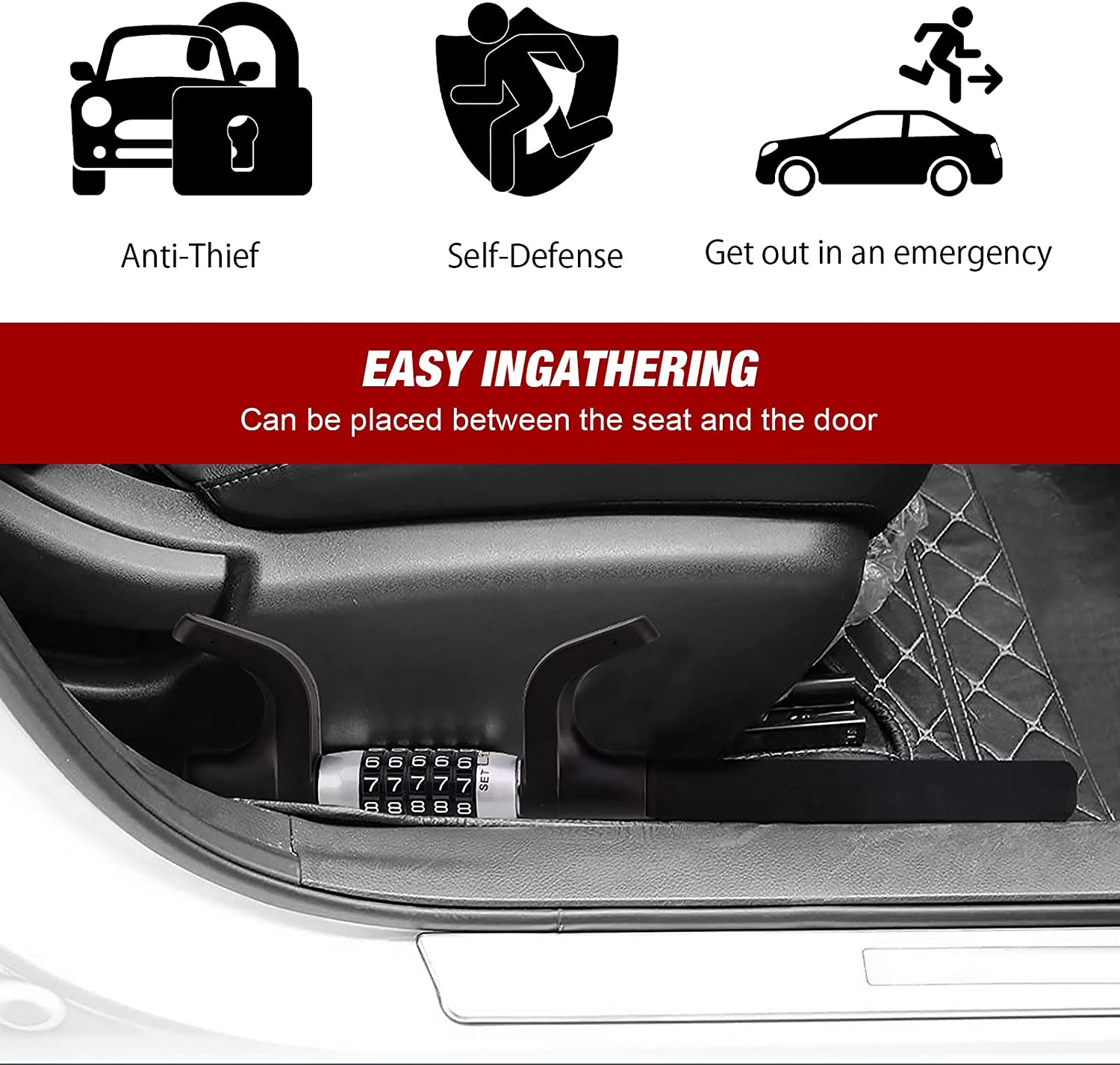 Steering Wheel Lock, Keyless Password 5 Coded Combination Lock, Heavy-Duty Protective Retractable Universal Model for Cars, Suvs, Vans, Trucks image number 2