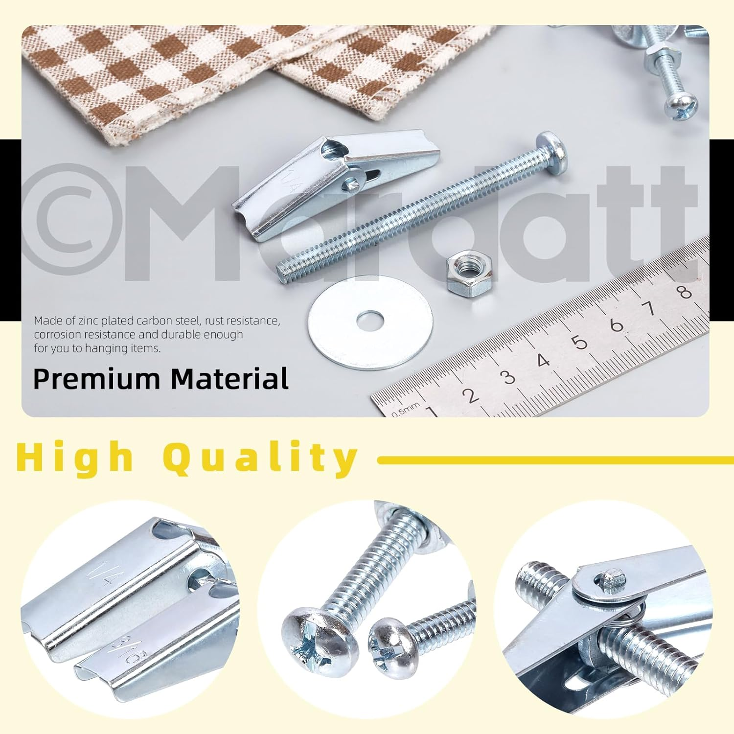 30 Sets 1/4" Toggle Bolts and Wing Nuts, Metal Toggle Bolts round Head Toggle Wing Nut Bolt Set Butterfly Toggle Anchors for Hanging Heavy Items on Drywall image number 5