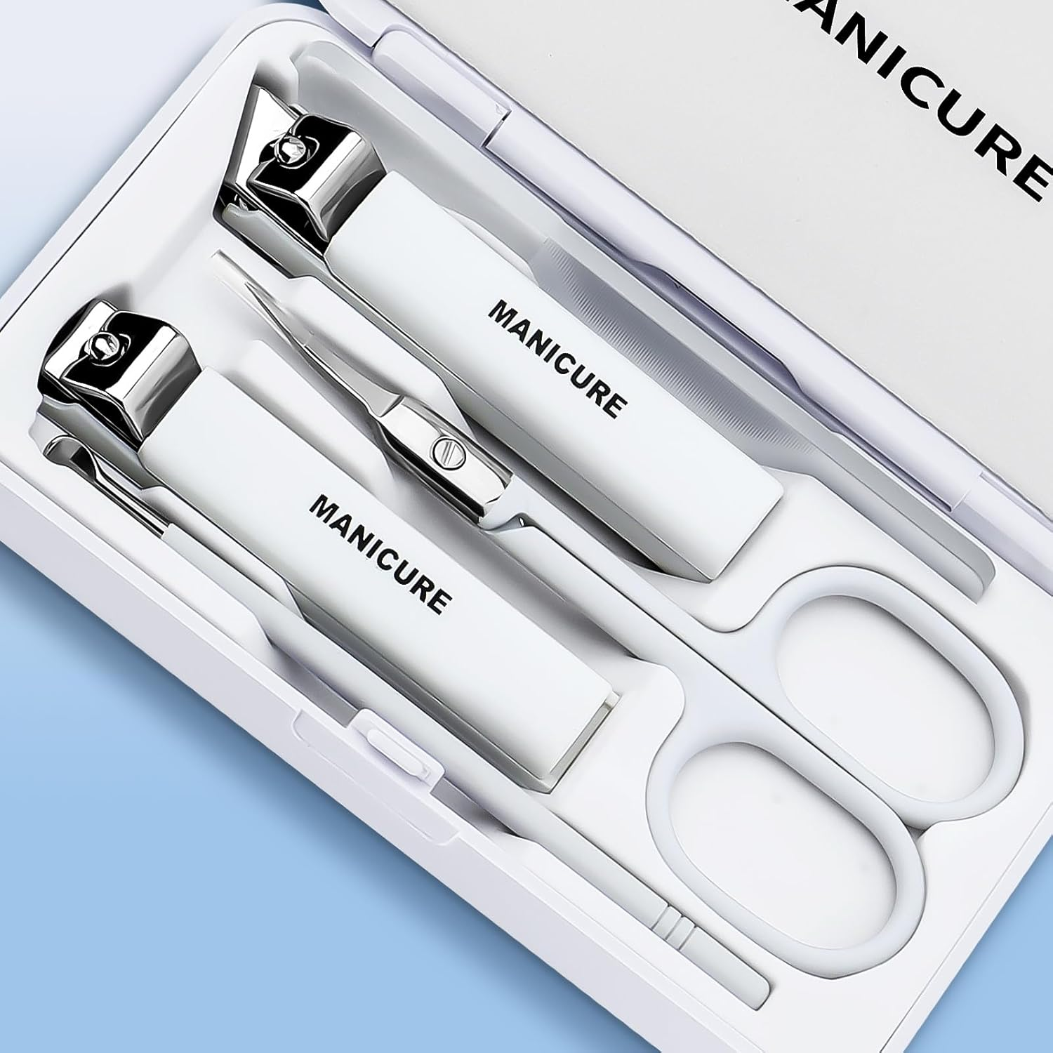 White Manicure Set 5-Piece Nail Clippers Toenail Nail Clippers Professional with Case for Women image number 3