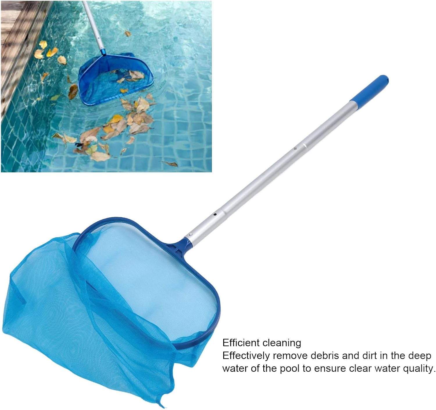 Pool Skimmer, Ultra Fine Mesh Netting Leaf Skimmer with 4 Sections Aluminum Pole Professional Heavy Duty Pool Cleaning Skimmer Leaf Cleaning Nets for Swimming Pools, Spas, Hot Tubs image number 1