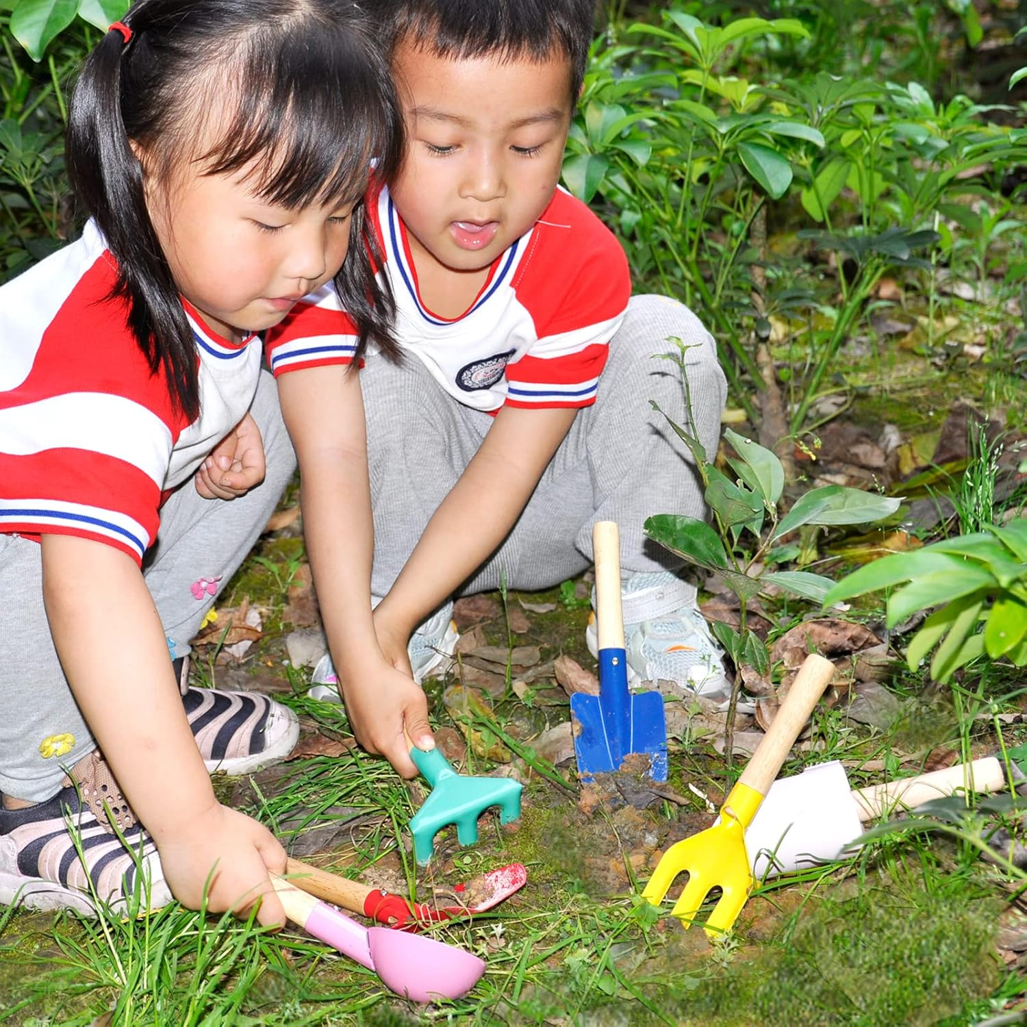 6-Piece Garden Tools Set for Kids,Children Beach Sandbox Toy,Including Cylinder Scoop, Trowel, Spoon, Fork, Rake & Shovel for Kids