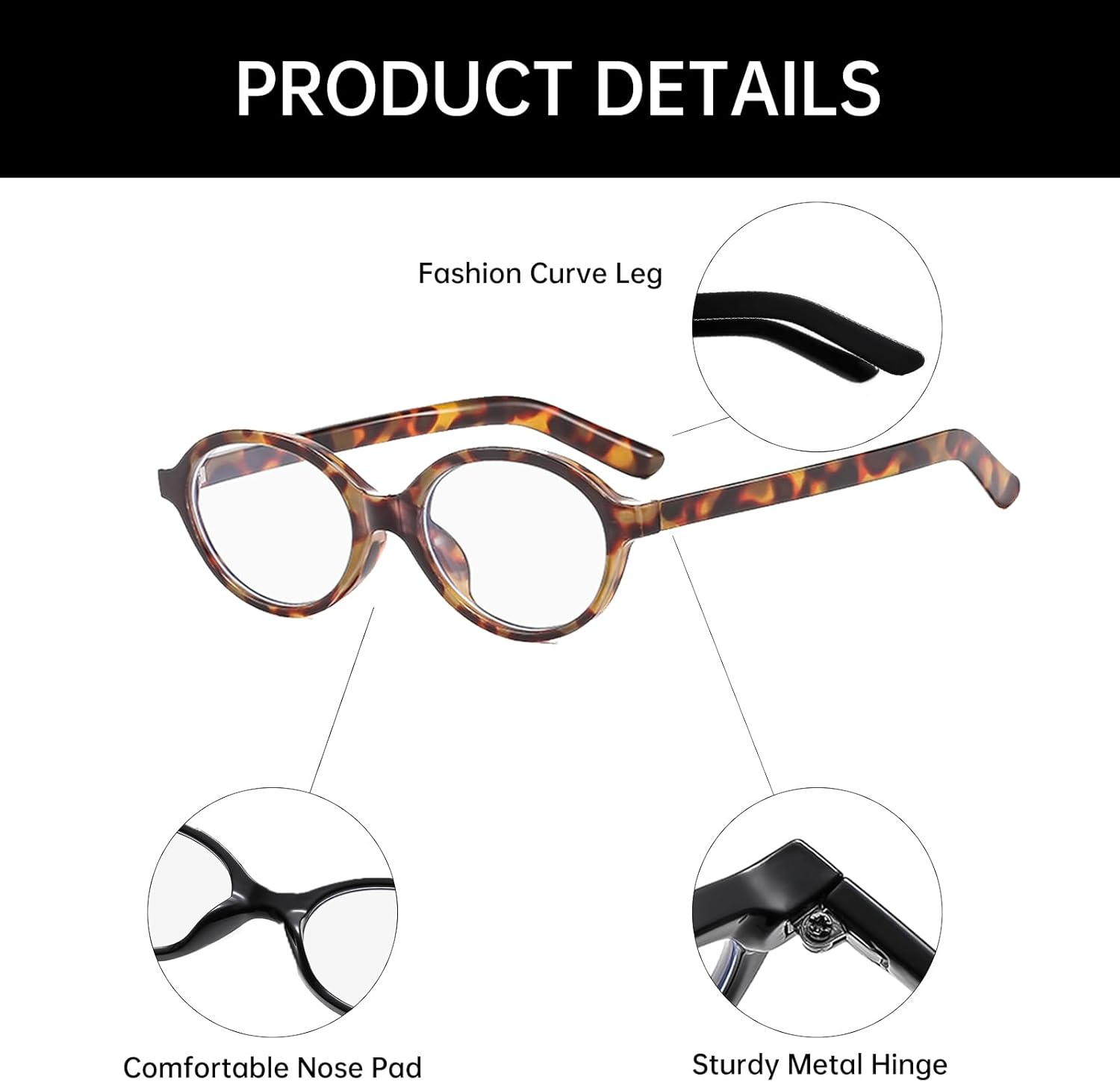 YAMEIZE Oval Blue Light Glasses Women Men - Small anti Blue Light Glasses Retro Blue Filter Glasses Gaming Glasses, Leopard Clear image number 2