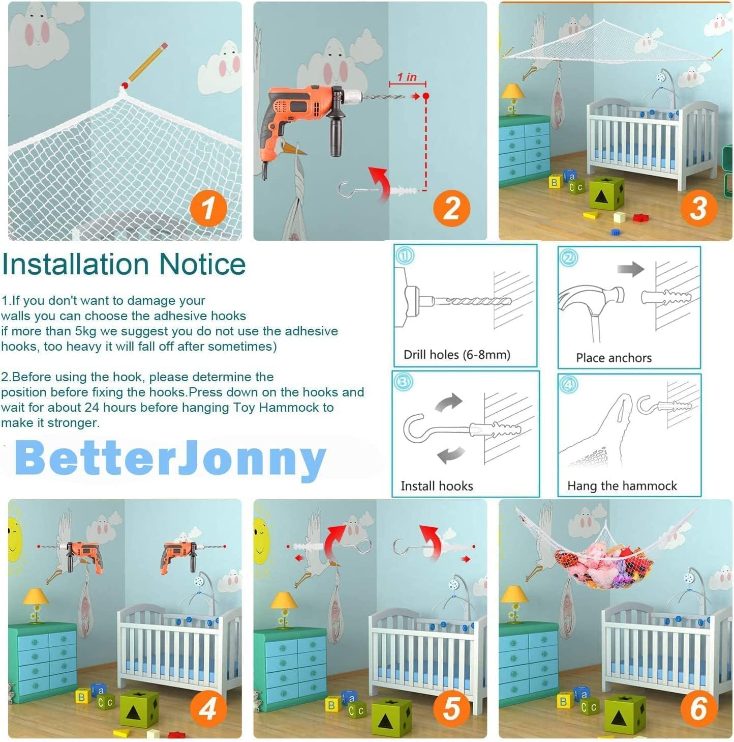 2Pcs Stuffed Animal Storage Net Hammock, Betterjonny Toy Storage Hammock Large Mesh Toys Holder Net Organizer Wall Sling Corner Storage Net for Store Plush Dolls image number 1