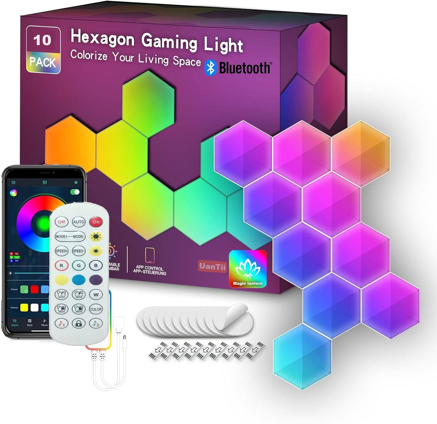 Uantii Smart Hexagonal Lamp,Bluetooth RGBIC LED Panel Light Smart Night Light Gaming Light with Bluetooth App Control (10) image number 1