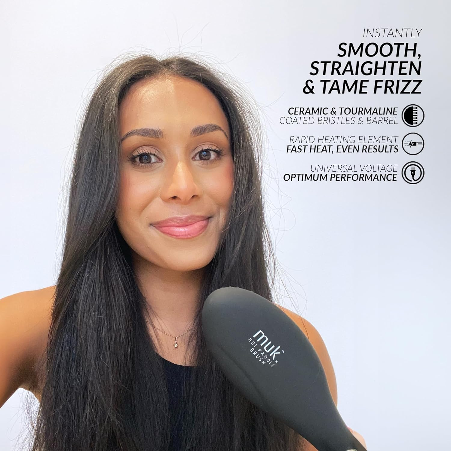 MUK. Hot Paddle Brush Professional Series - Hot Hair Brush Ceramic Tourmaline Coated Bristles for Frizz Free Styling. 5 Temperature Settings with LED Display, Professional Hair Straightener Brush image number 3