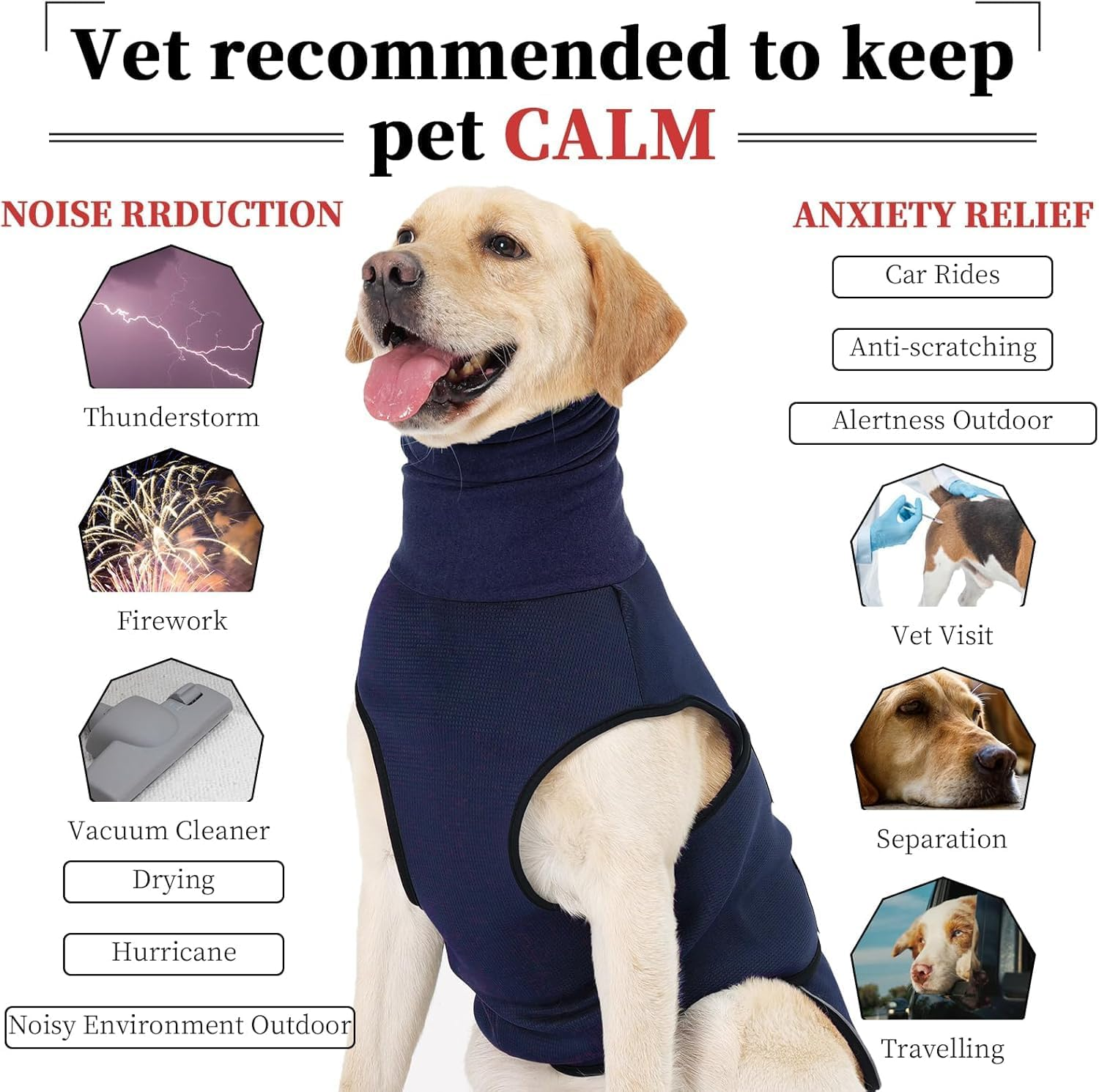 Dog Anxiety Vest Hoodie - Dog Coat for Thunder, Fireworks, Vet Visits and Separation - Warm Dog Coat Reflective Dog Vest, Anti-Anxiety Vest for Dogs with High Collar (XXXL) image number 2