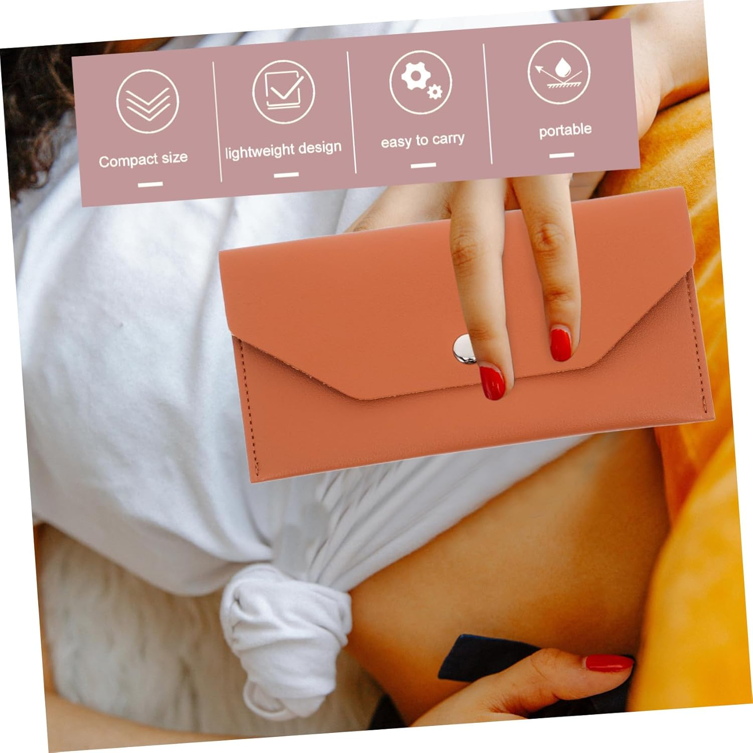 Jojofuny Pu Business Card Holder Cash Envelopes Bag Passport Pouch for Travel Card Organizer Passport Case for Airport Money Envelope - Brown image number 2