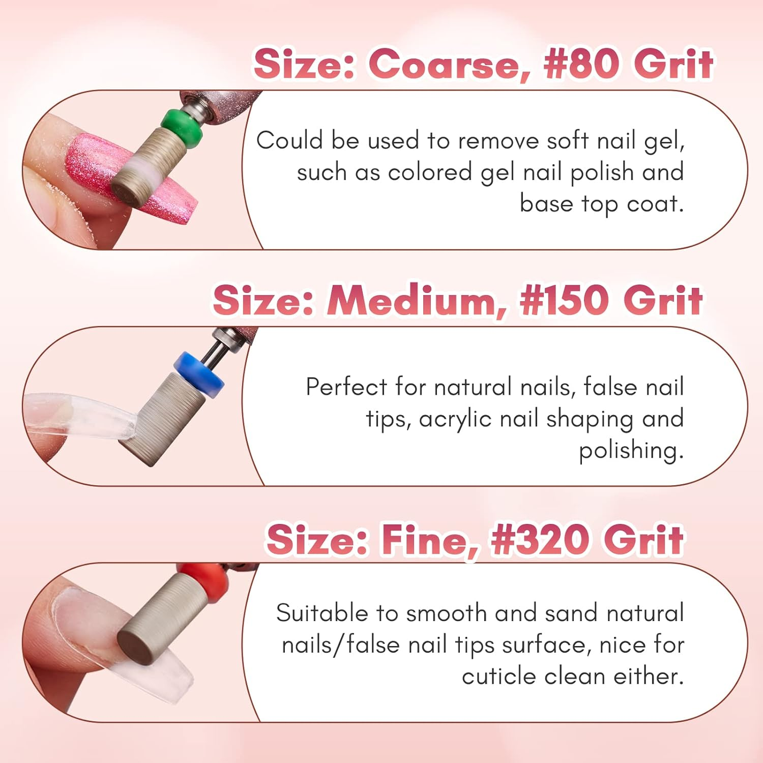 Makartt Nail Drill Bits, Large Barrel Carbide Diamond Sanding Buffer Bit for Nail Prep Cuticle Remove, Upgrade Nail Drill Tips with Cross Teeth and Dust-Proof Ring for Manicure Salon, F #320 Grit image number 6