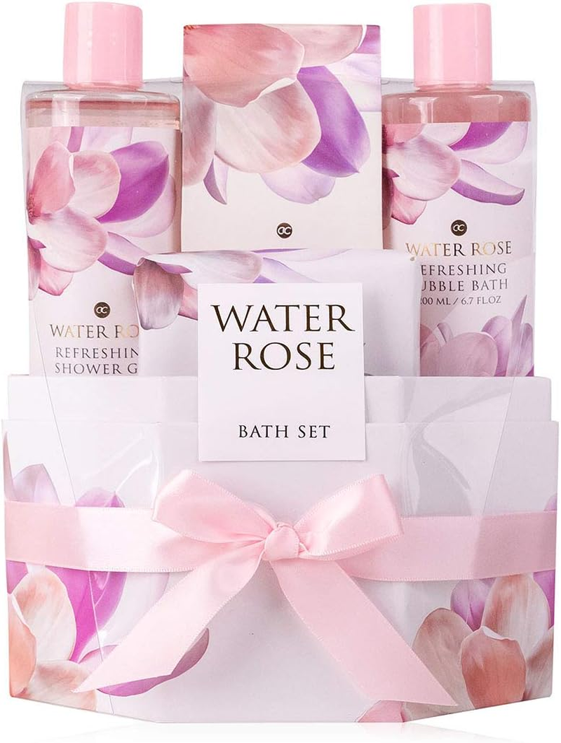 Accentra, Water Rose Gift Set for Women Mums and Ladies Pampering Set for Bathing Body Care in Soothing Water Rose Fragrance, Pink/White