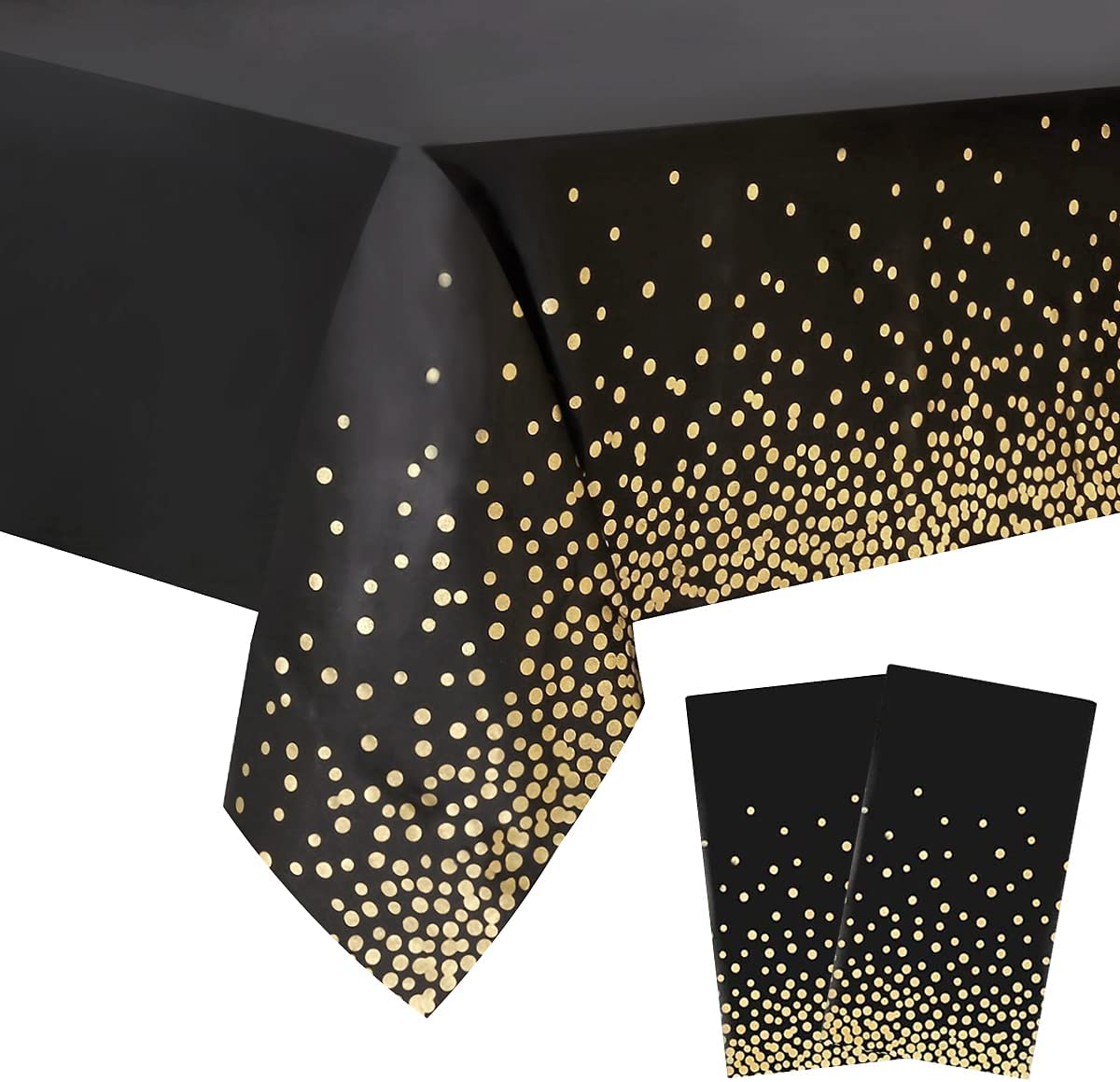 8 Packaging Black and Gold Plastic Tablecloth, 54 Inch X108 Inch Rectangular Disposable Dot Party Table Cover, Suitable for Birthday, Graduation, Restaurant, Wedding Decoration Tablecloth
