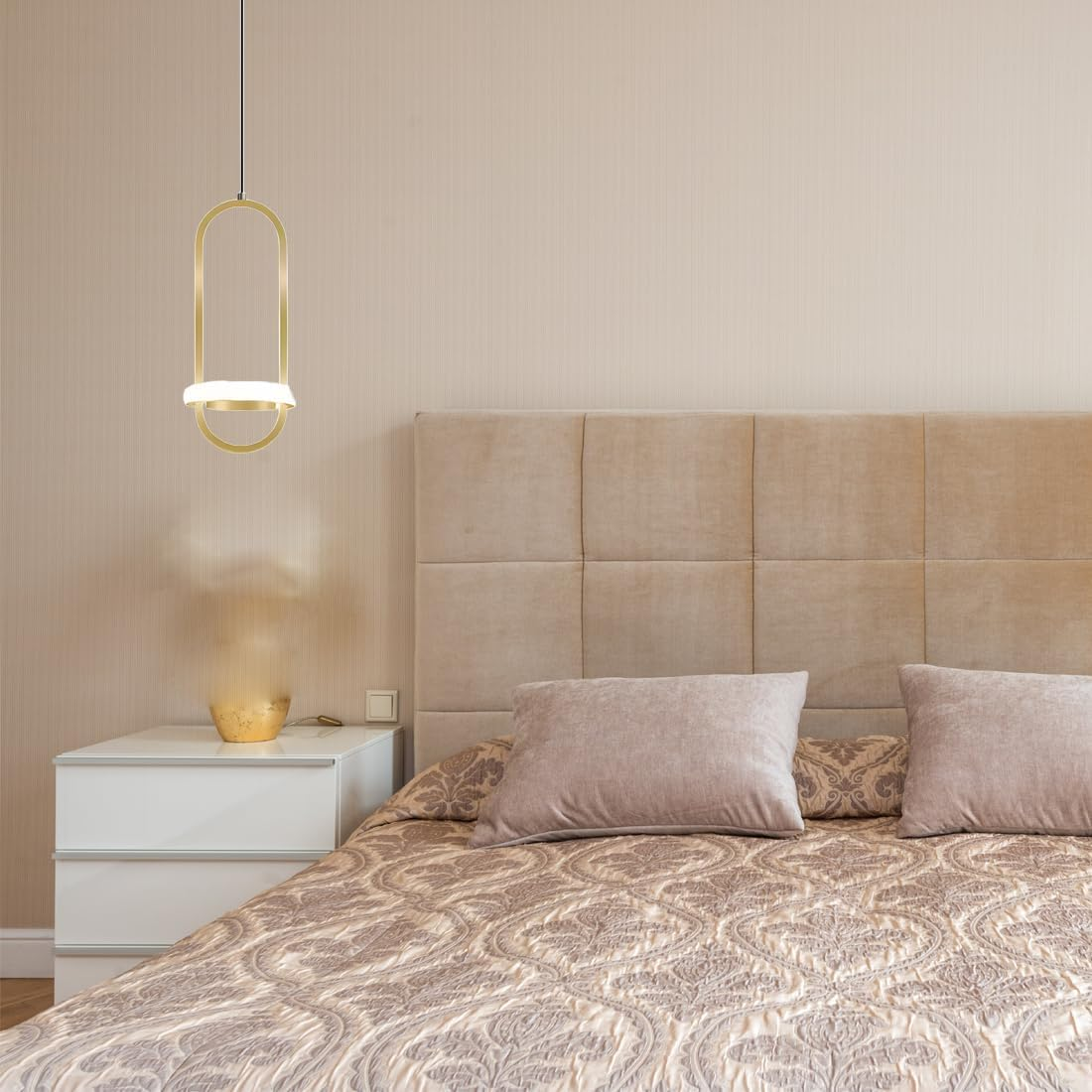 Modern Minimalist LED Pendant Light Chandelier Led 21W Hanging Linear Tube Light Gold Bedside Lamps for Bedroom Restaurant Living Room Kitchen Island Hanging Ceiling Lamp (Gold) image number 4