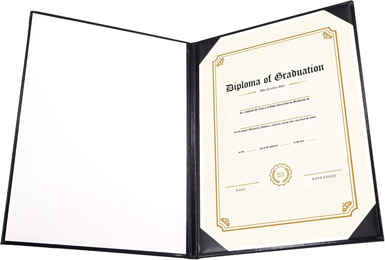 Graduationmall Diploma Cover Certificate Holder Graduation Covers for A4 Paper Classic Smooth Black 5Pcs image number 5